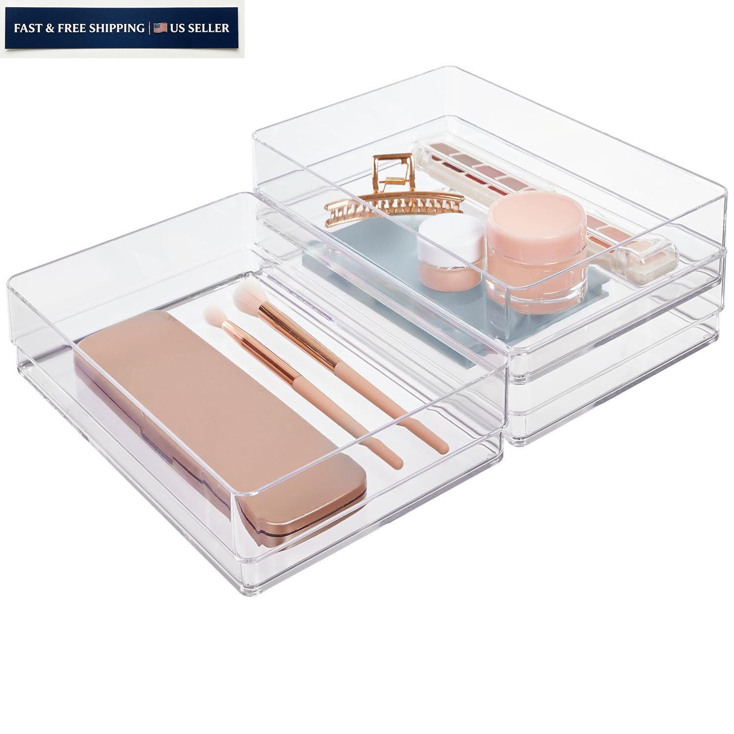 STORi SimpleSort 3-Piece Stackable Clear Drawer Organizer Set | 9x6x2″,