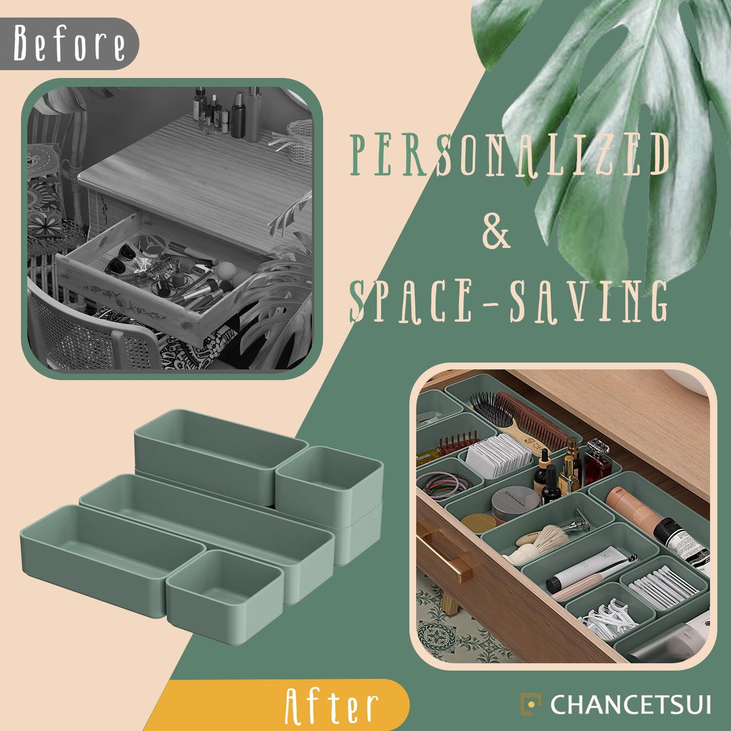 CHANCETSUI 6 PCS Stackable Drawer Organizers Set, Versatile Desk and Green