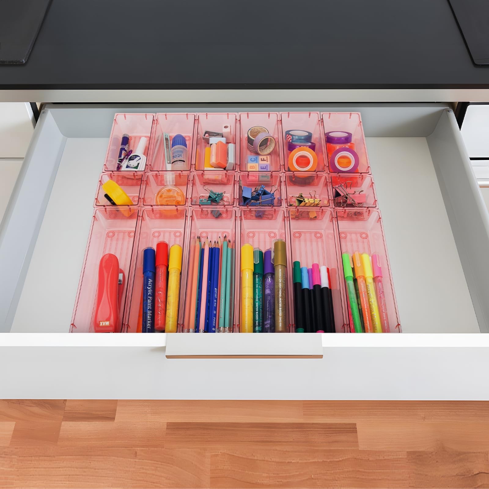 25 Pack Desk Drawer Organizer Set,Vanity and Desk Drawer Storage Bins,Clear P…