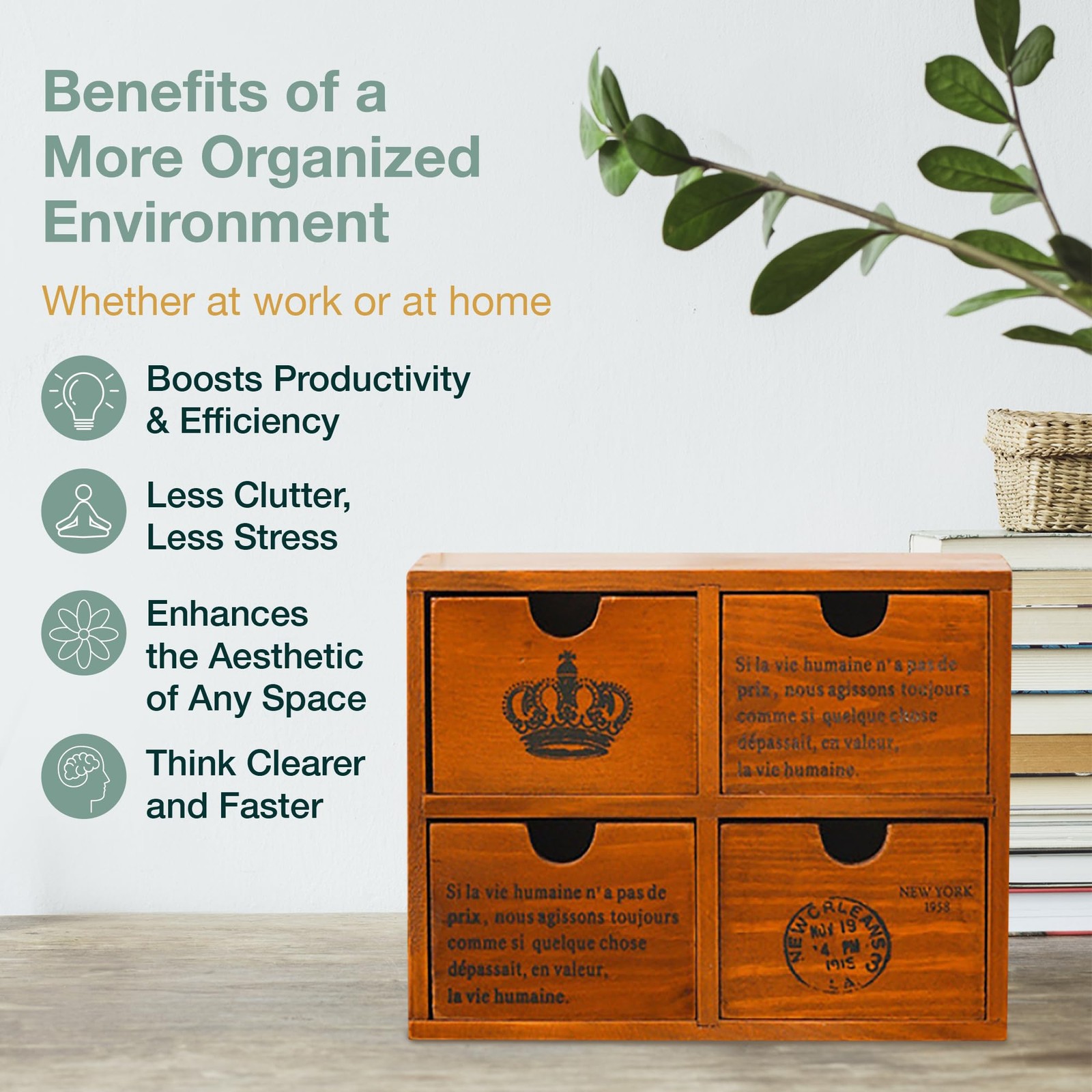 4-Drawer 4.5 inches (D) x 10 (W) x 7.8 (H), Mahogany Wood