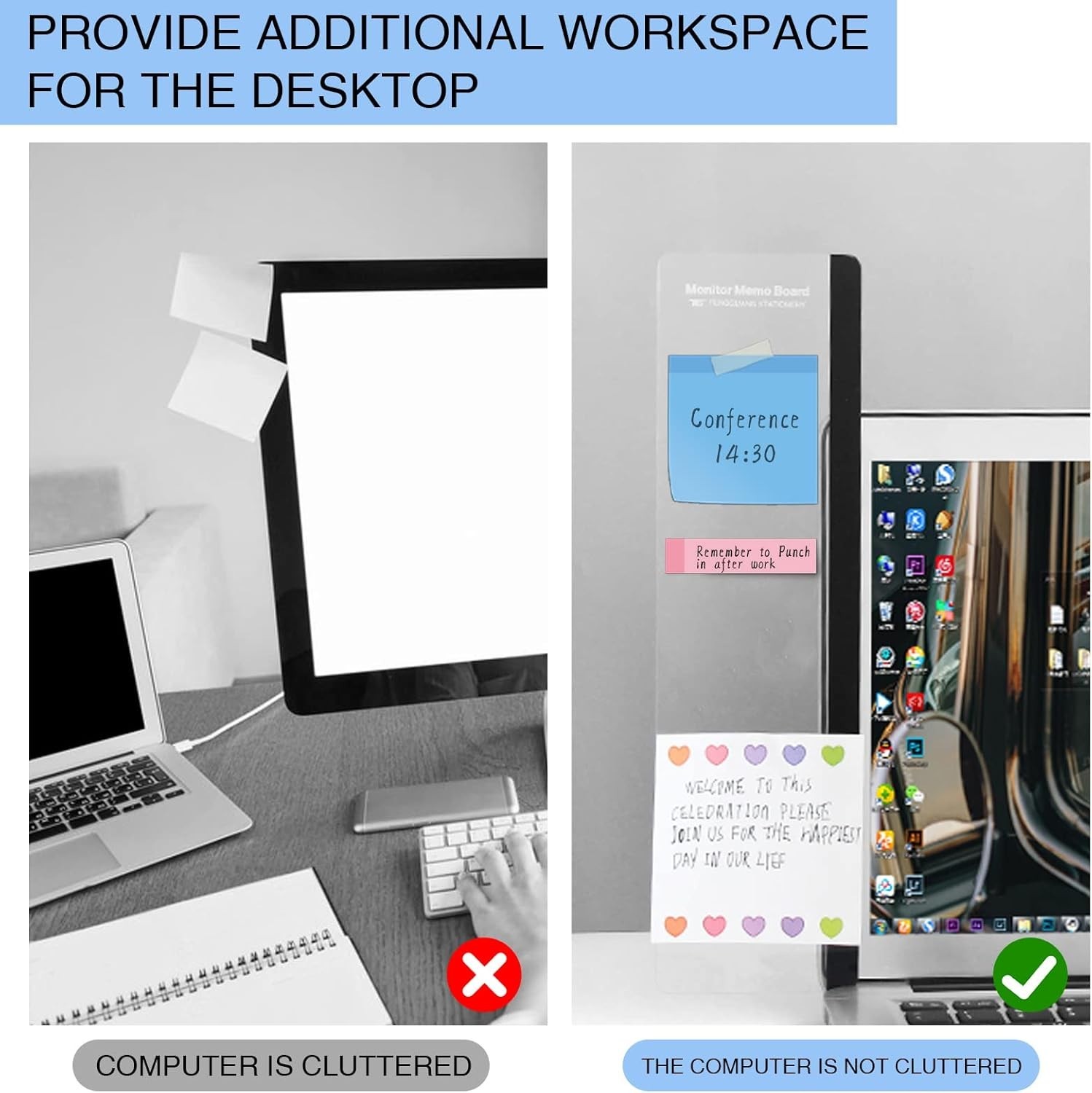 Office Desk Accessories 3pcs Multifunction Computer Monitor Memo Board – Tran…