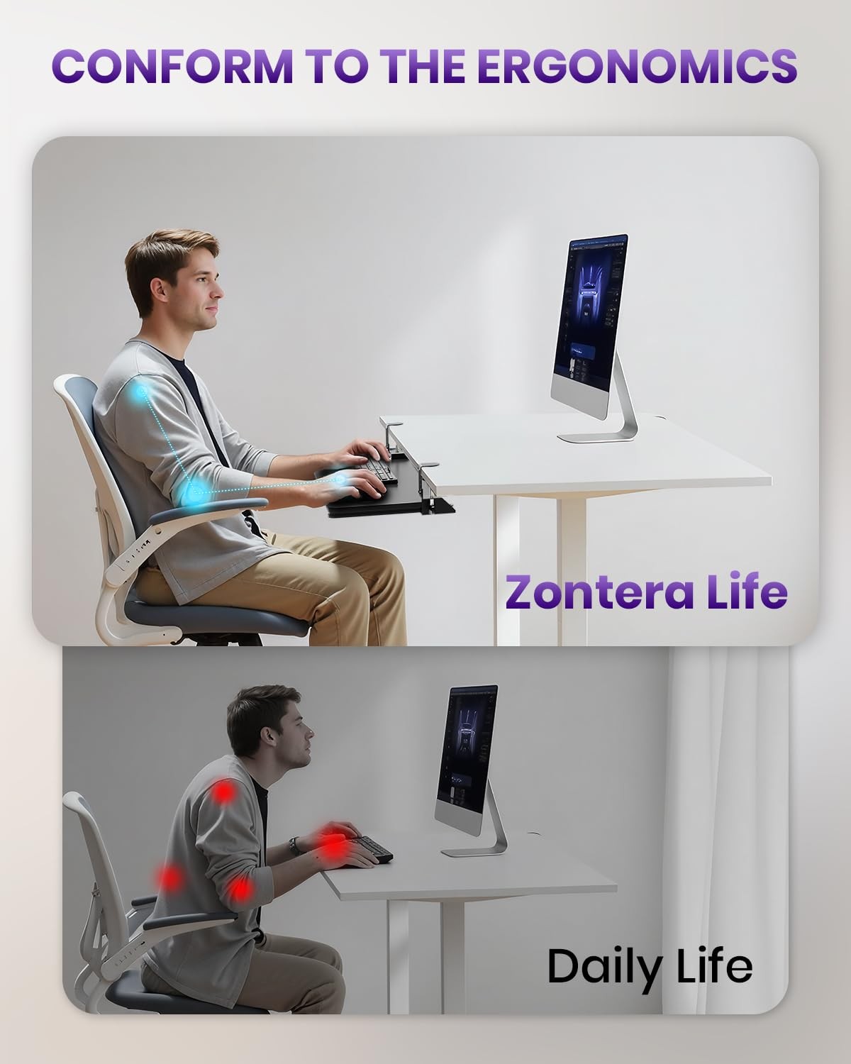 Zontera Ergonomic Keyboard Tray Under Desk, Pull Out with Large, Black