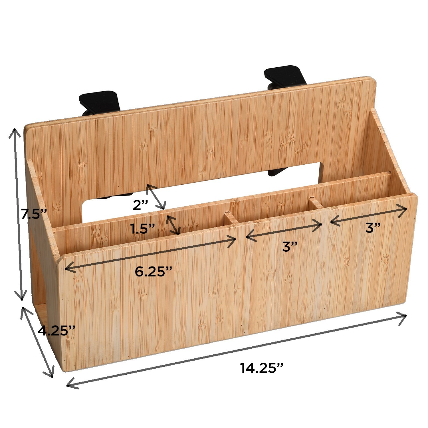 MobileVision Bamboo Side Desk or Table Organizer with C-Clamp Mount on Rear For