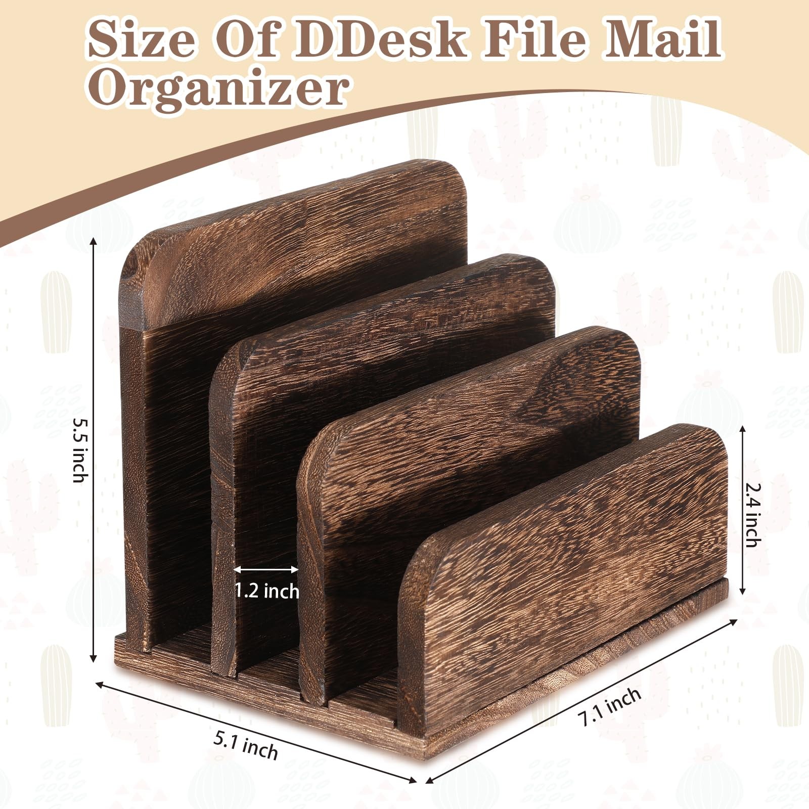 Wooden Mail Holder 3 Slots Desk Organizer, Dark Brown File Letter Sorter Tray