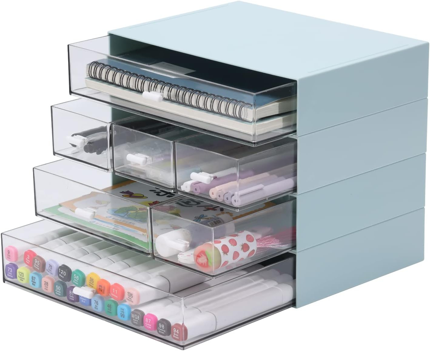 Stackable Desk Organizer with 7 Drawers for Office, Makeup & Supplies – Blue