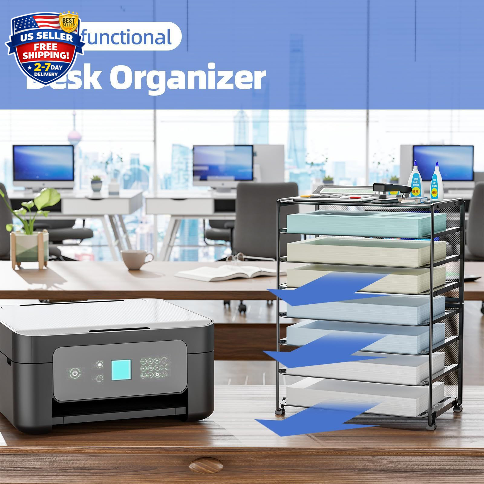 2 Pack 8 Tier Mesh Desk File Organizer Letter Tray Paper Storage Black