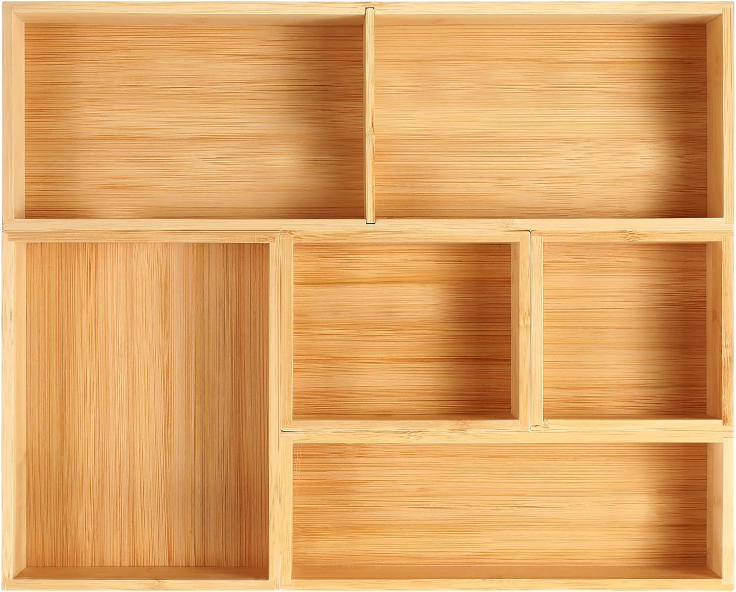 Bamboo Drawer Organizer Boxes Set of 5 for Bathroom Vanity Desk Kitchen