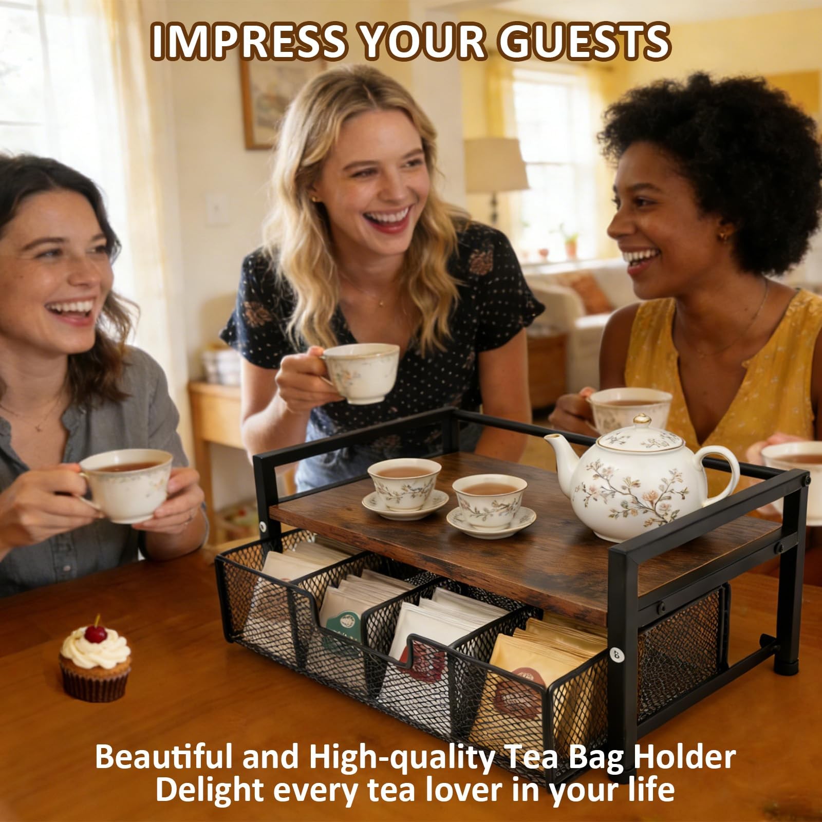 Tea Bag Organizer, Organizers and Storage with Drawer, Medium, Brown