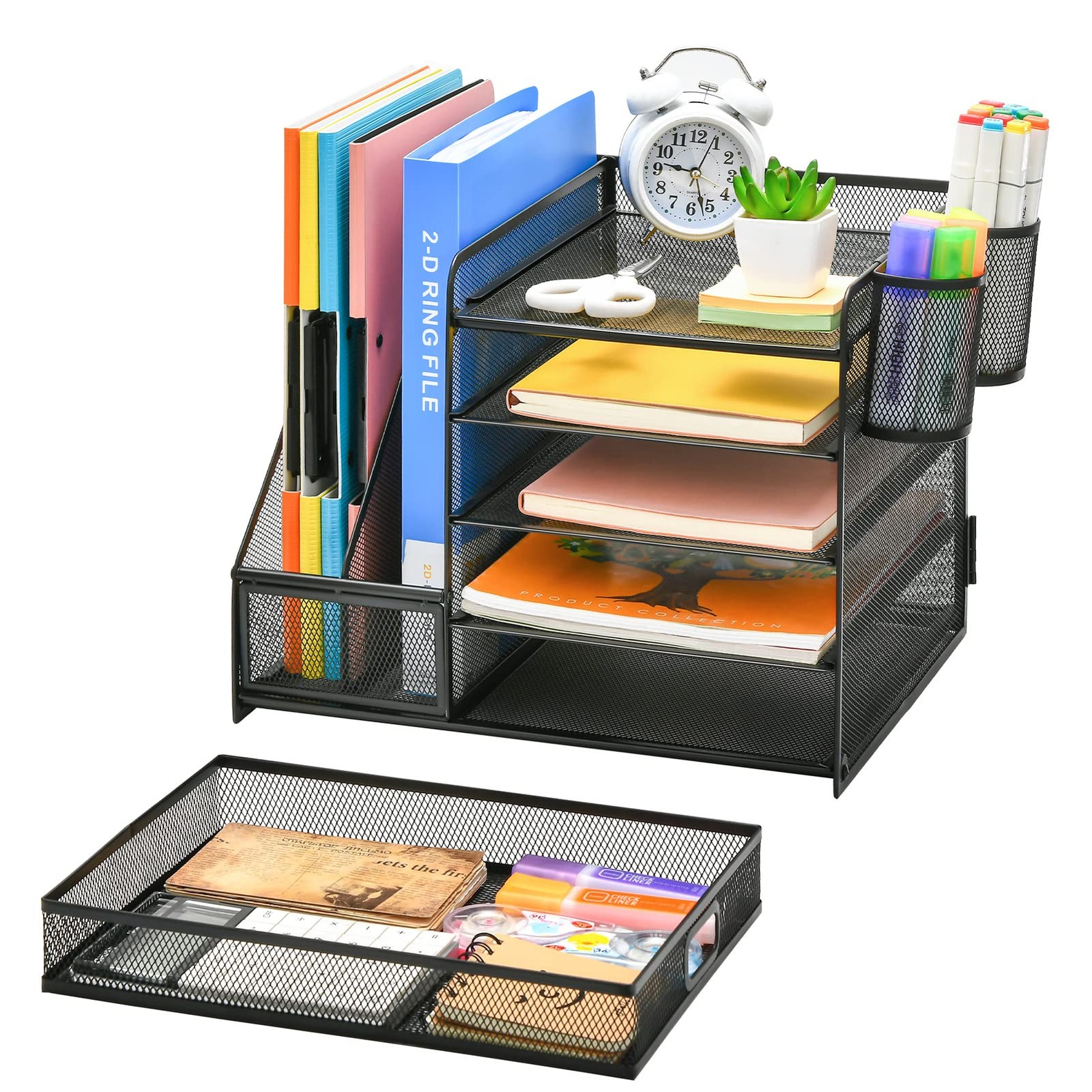 Marbrasse Desk Organizer with File Holder, 5-Tier Paper Letter 5Tire, Black