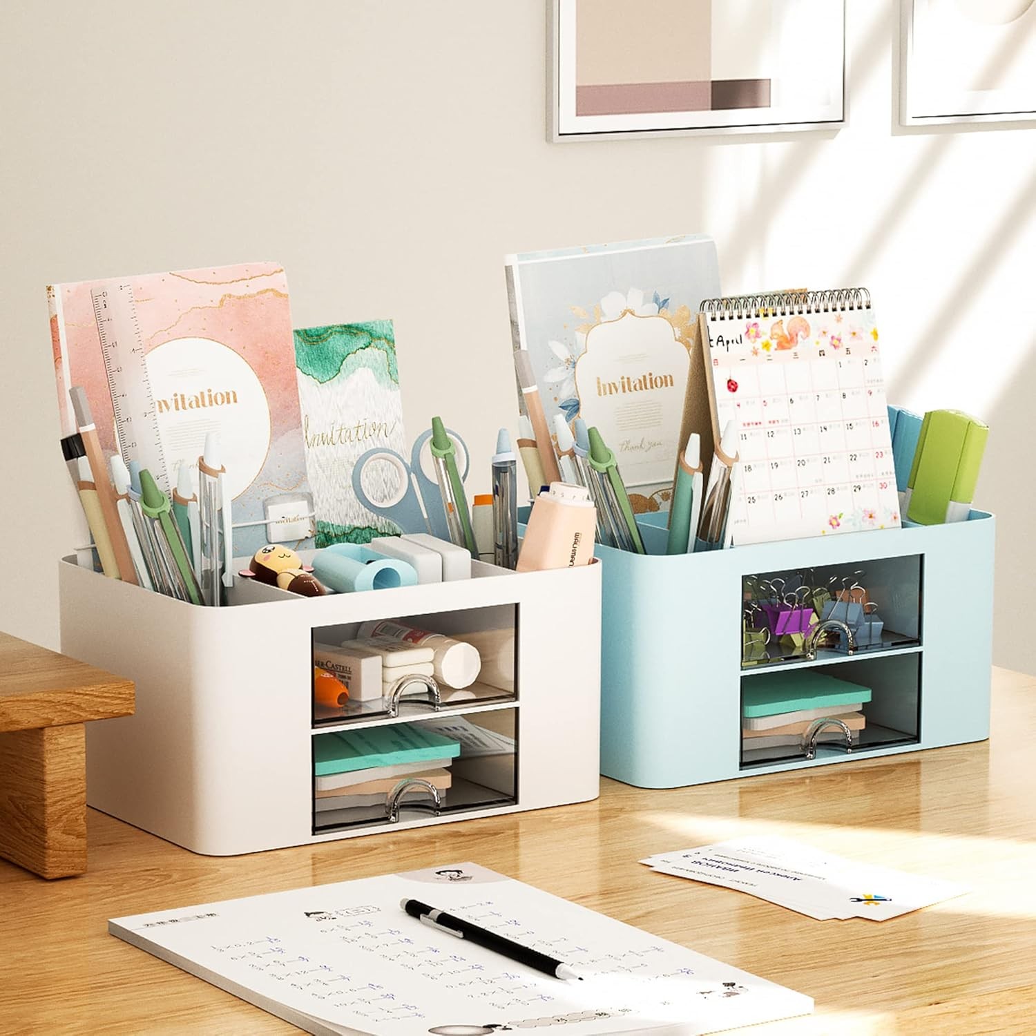 White Pen Holder Organizer with Drawer 5