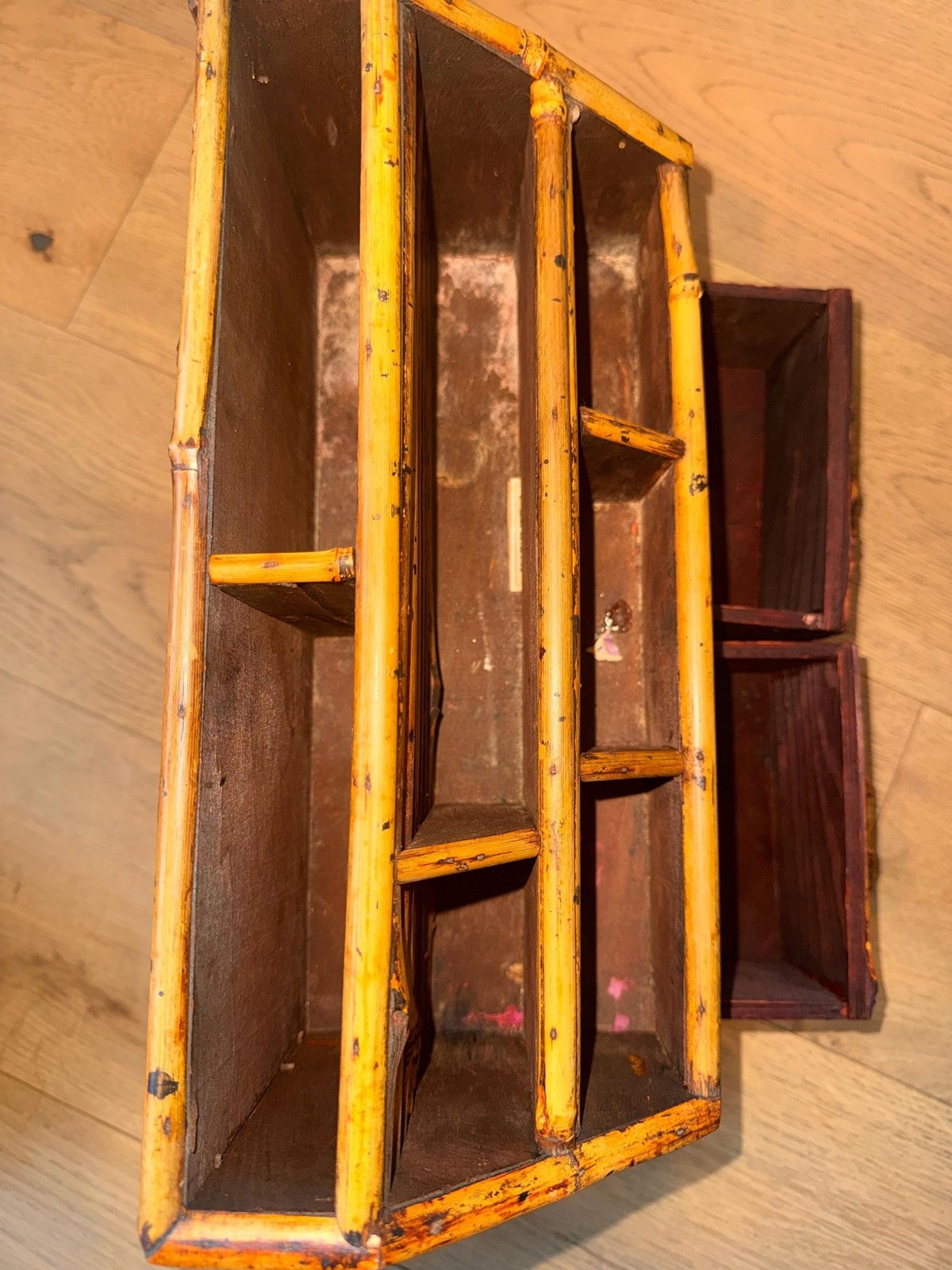 Vintage Bamboo Desk Organizer Letter Holder with Drawers | Boho Office Storage |