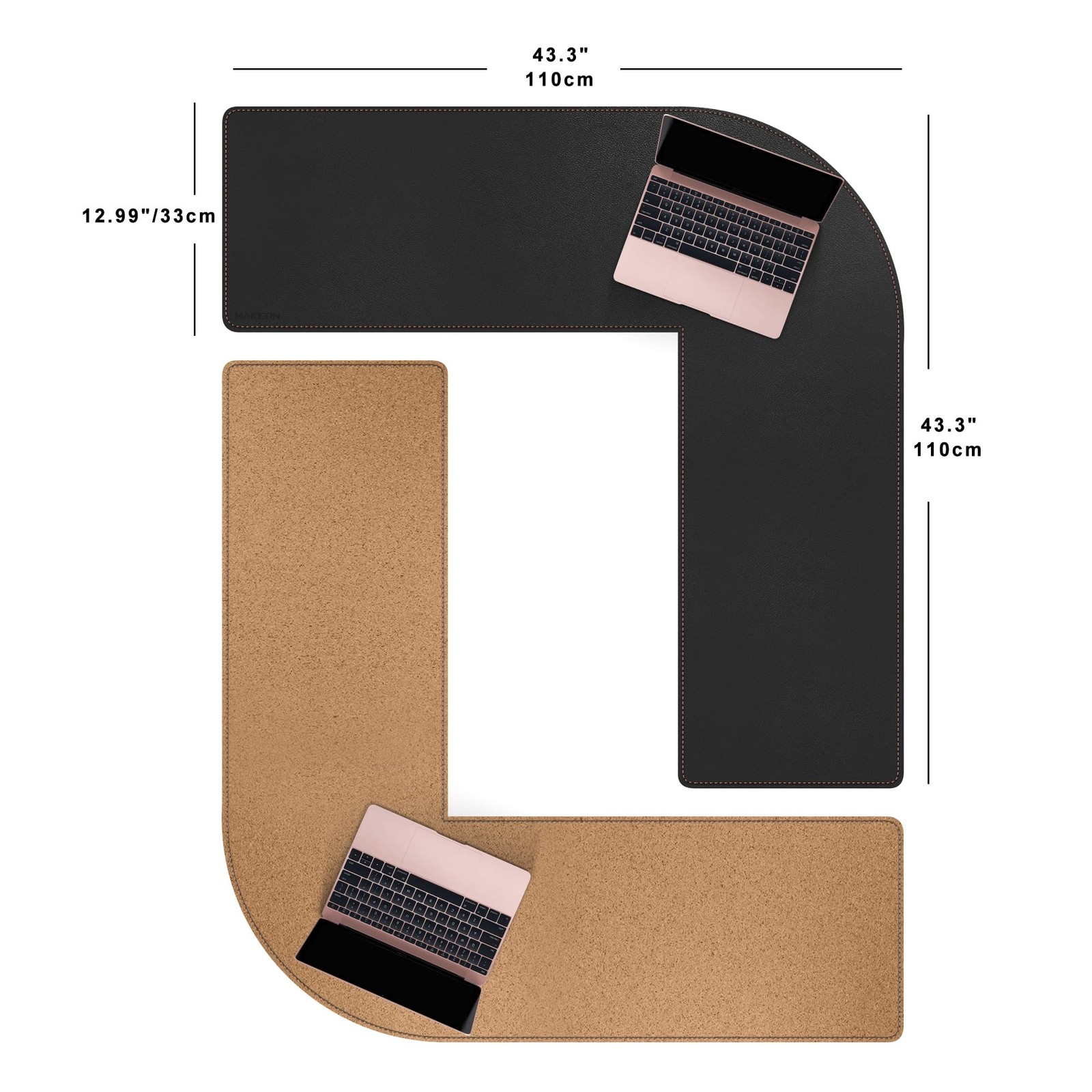 MAIDERN (43.3” + 43.3”) x 13” L Shaped Corner + x 13”, Black