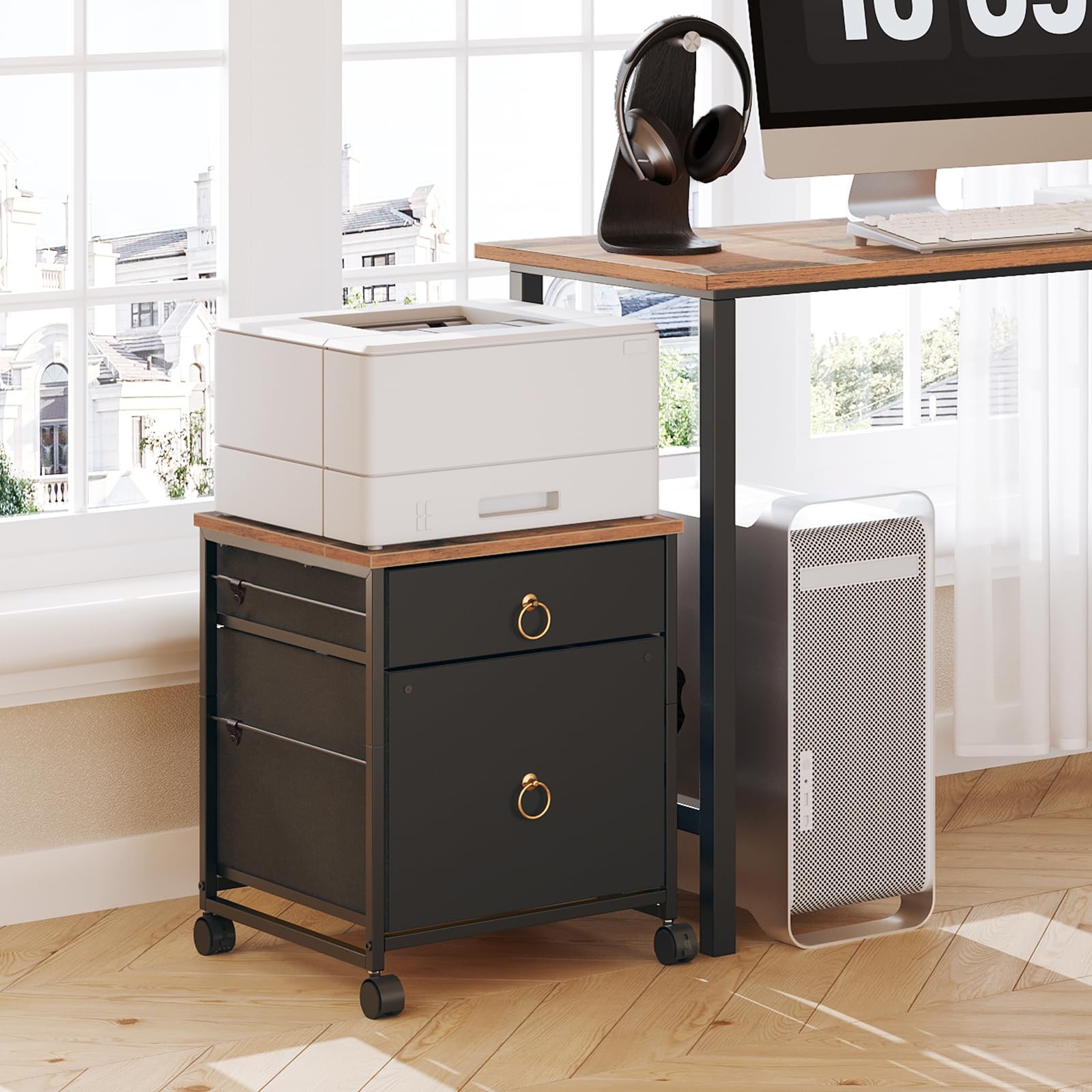 HOOBRO File Cabinet, 2-Drawer 15.7″D x 15.7″W x 19.6″H, Black + Rustic Brown