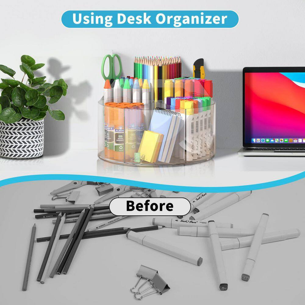 7.48 X 7.48 X 5.31 In. Acrylic Rotating Desk Organizer with 6 Compartments for O