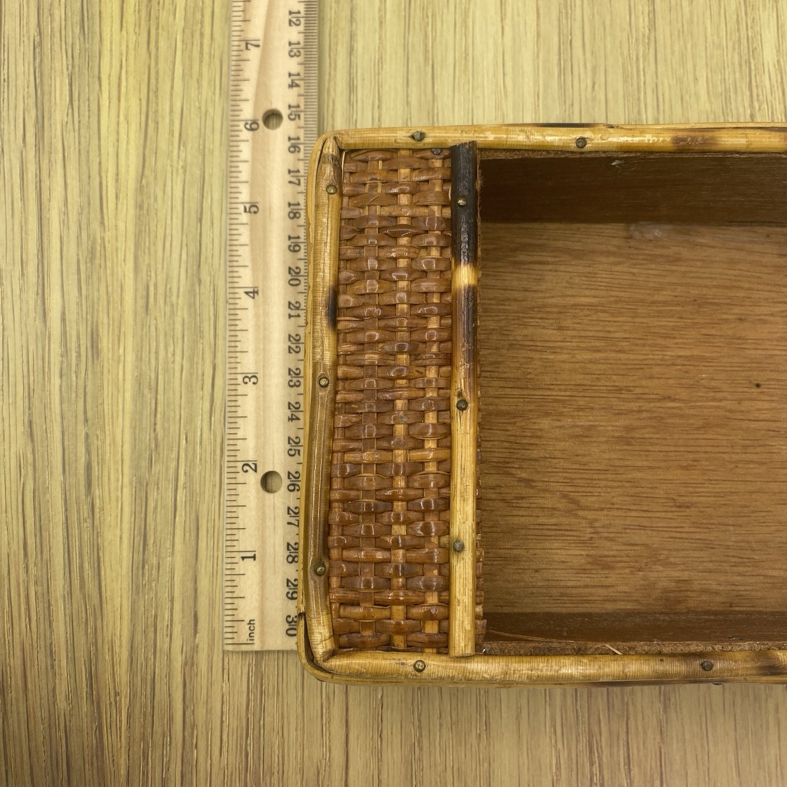 Bamboo Desk Organizer Notepad Tray Vintage Rattan MCM Boho 7 Inch Decor Gift