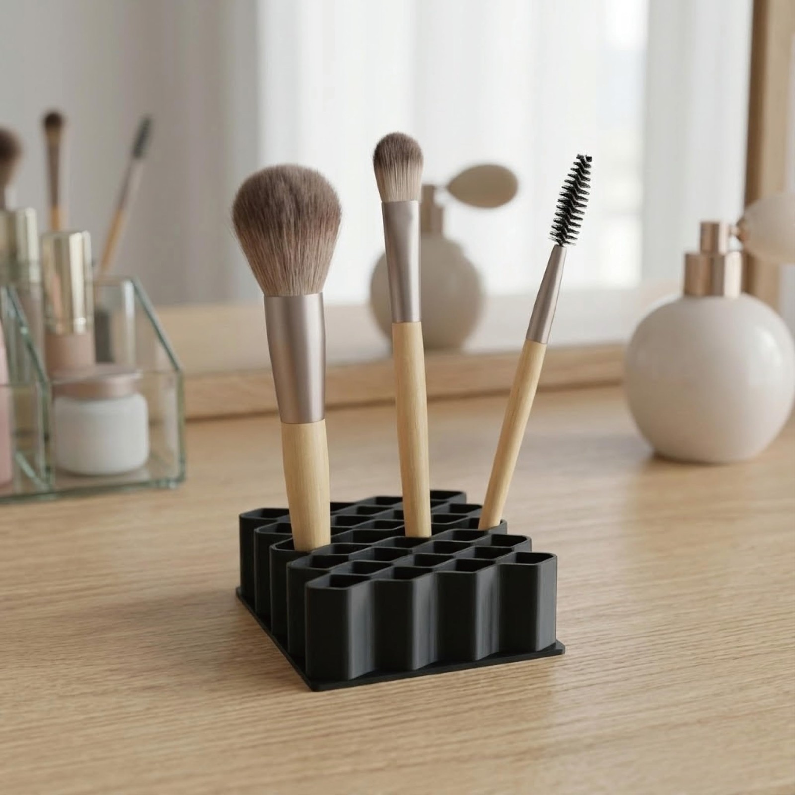 Ointment Tube Organizer Holder, Wave Design Desk Black and White