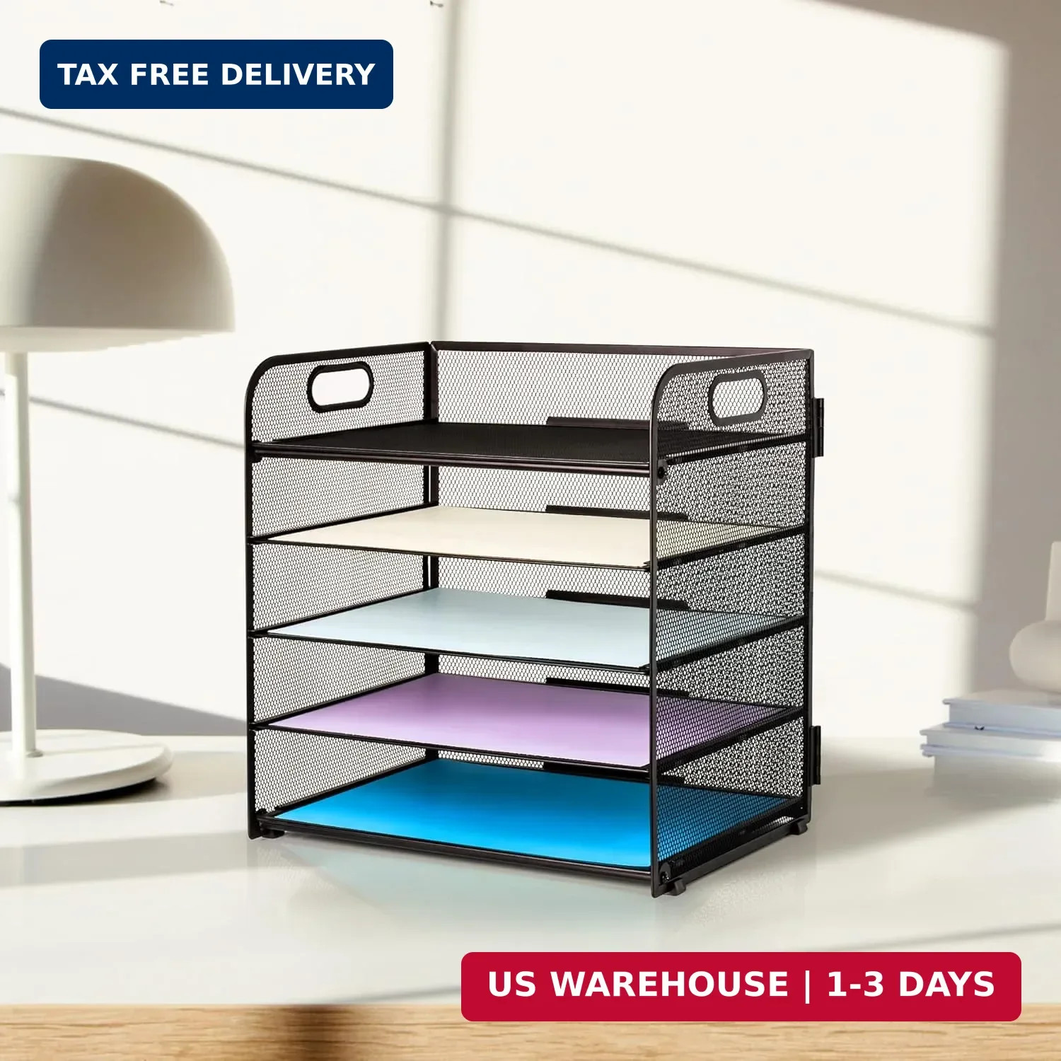 Supeasy 5 Trays Paper Organizer Letter Tray with Handle-Mesh Desk File Holders,