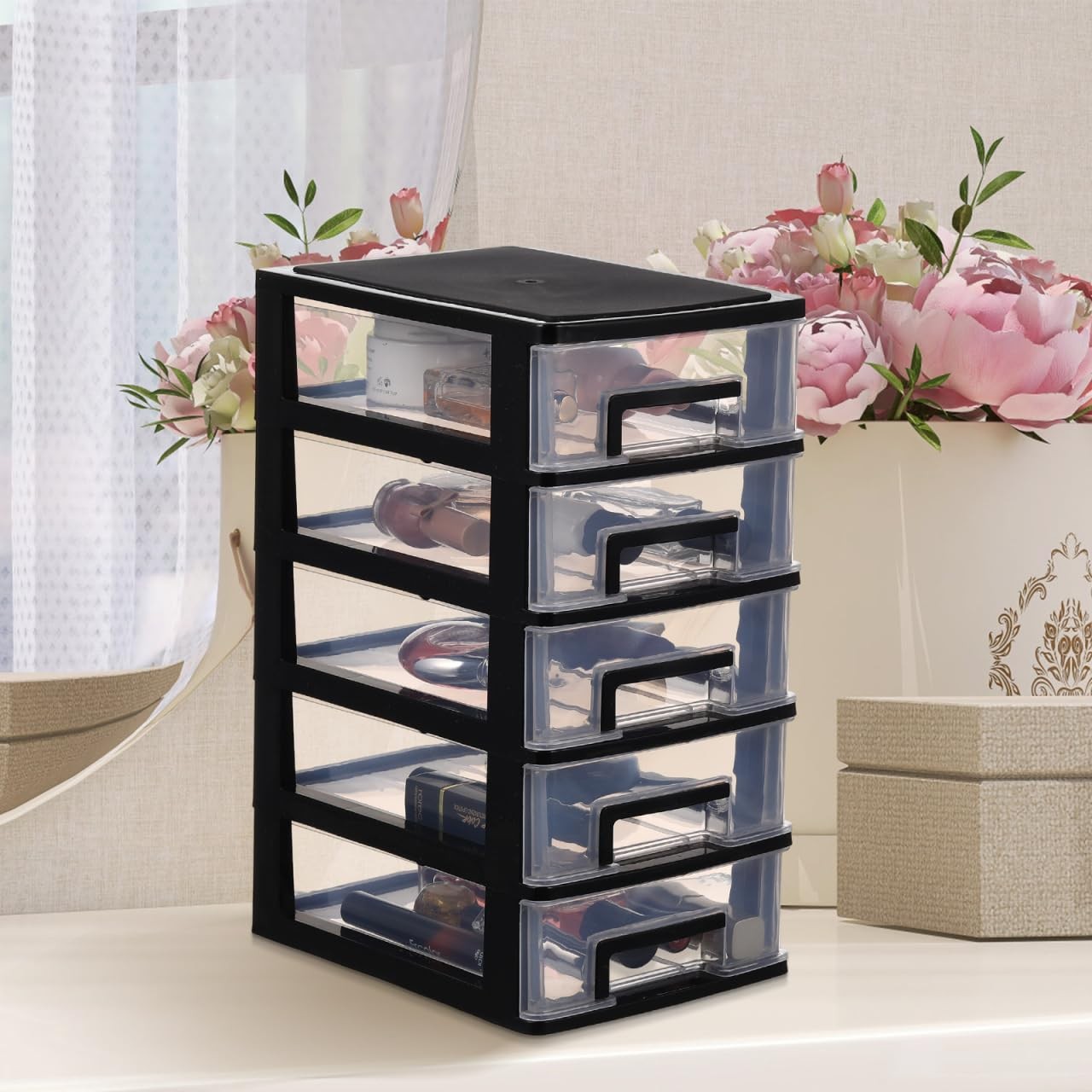 NOLITOY Multifunctional 5-Drawer Plastic Storage Cabinet Organizer Black