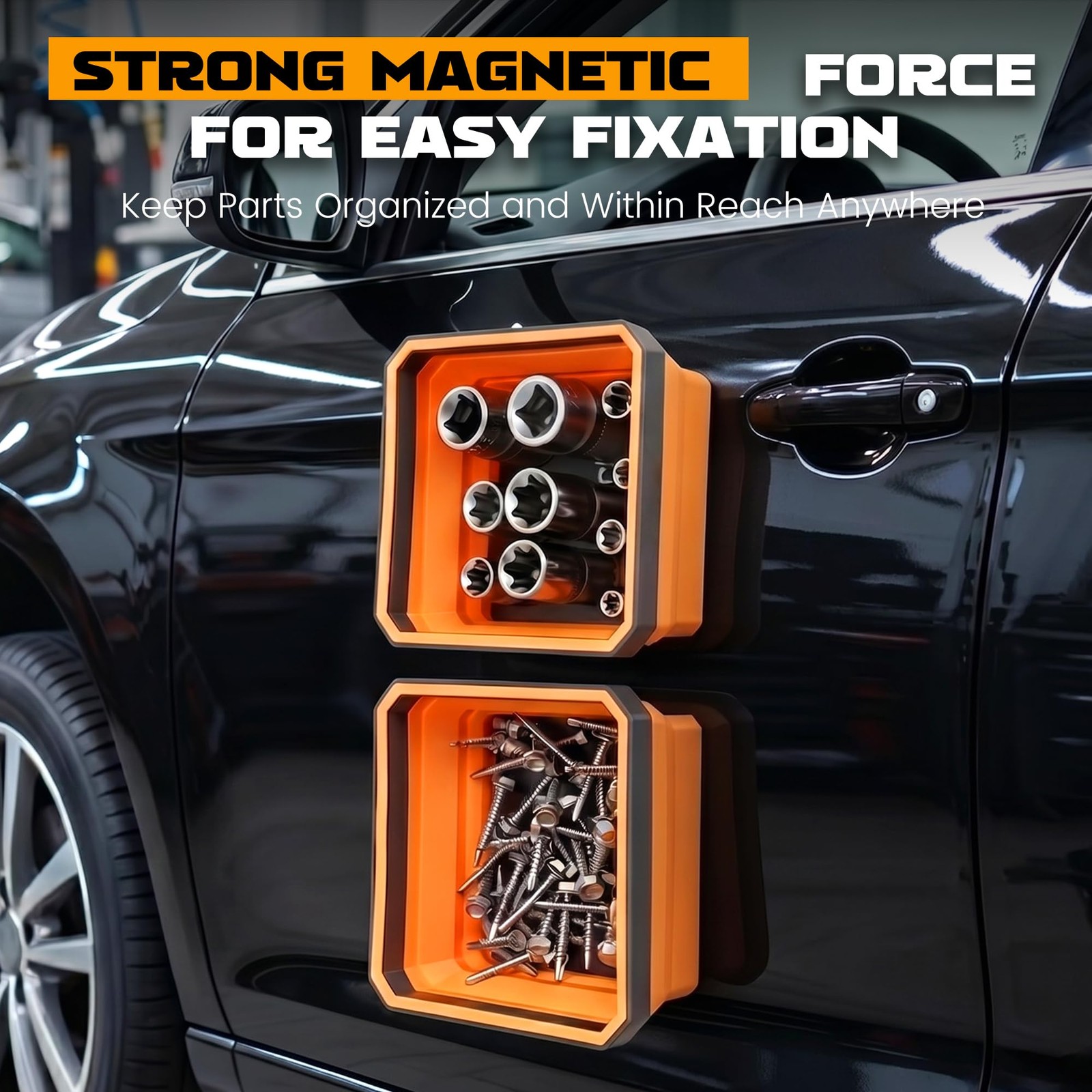 3Pcs Collapsible Magnetic Tray with 15Lb Magnetic Pickup Tool, Silicone Magne…