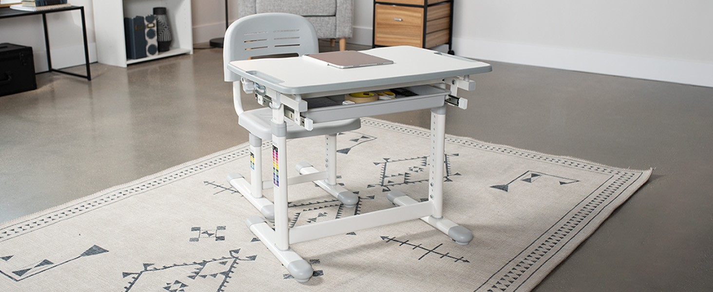 Gray Height Adjustable Childrens Desk and Chair Set | Kids