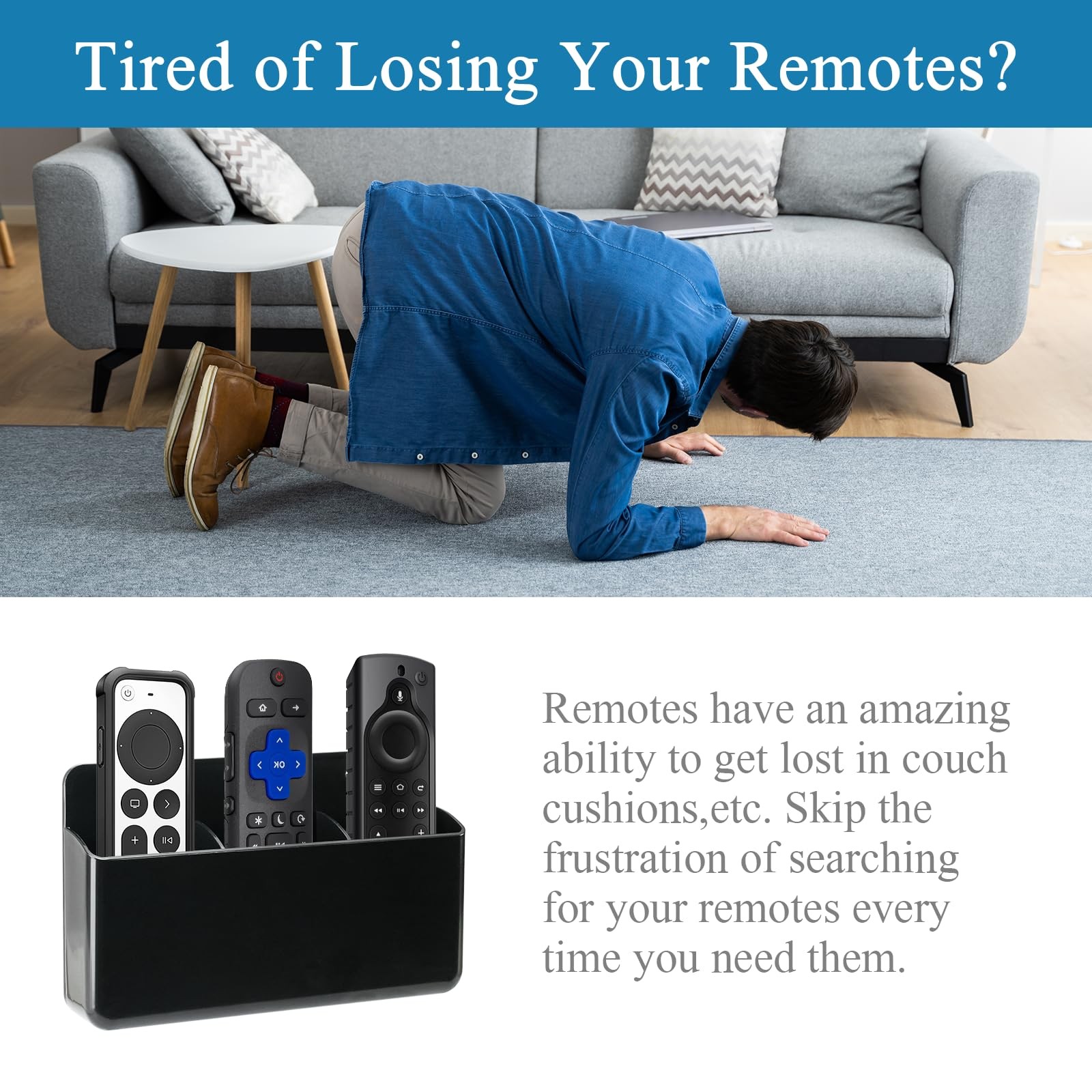 2 PCS Black Remote Control Organizer 3 Slot Wall Mount Self Adhesive For TV