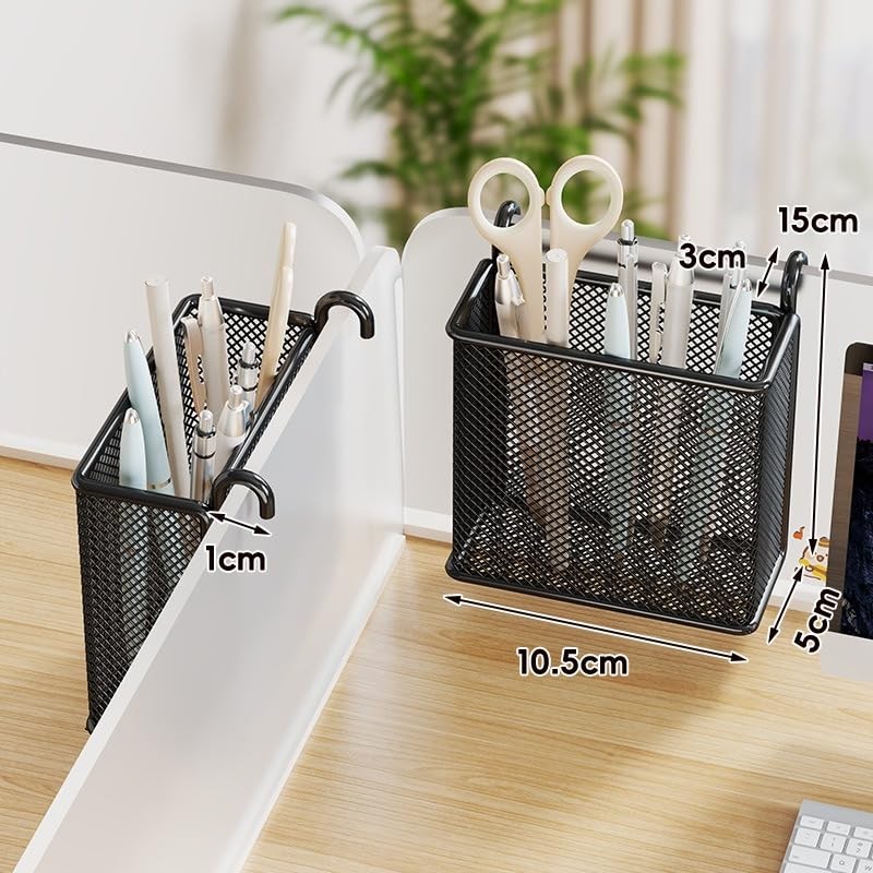 Hanging Pen Holder with Hook Storage – Wall-Mountable Desk Organizer for Offi…