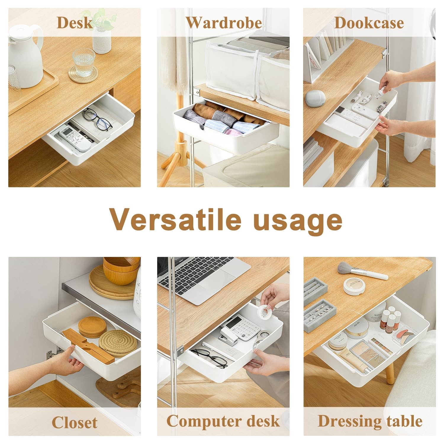 FRETONBA Large Under Desk Drawer Slide Out Organizer, 1pack Large, White