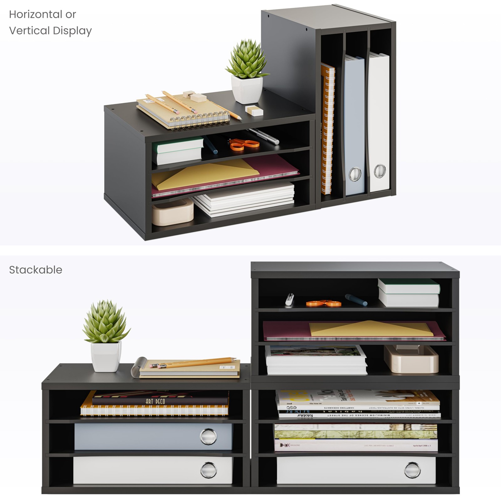Ballucci Paper Organizer, 3-Tier Stackable Wood Desk Organizer, Document File…