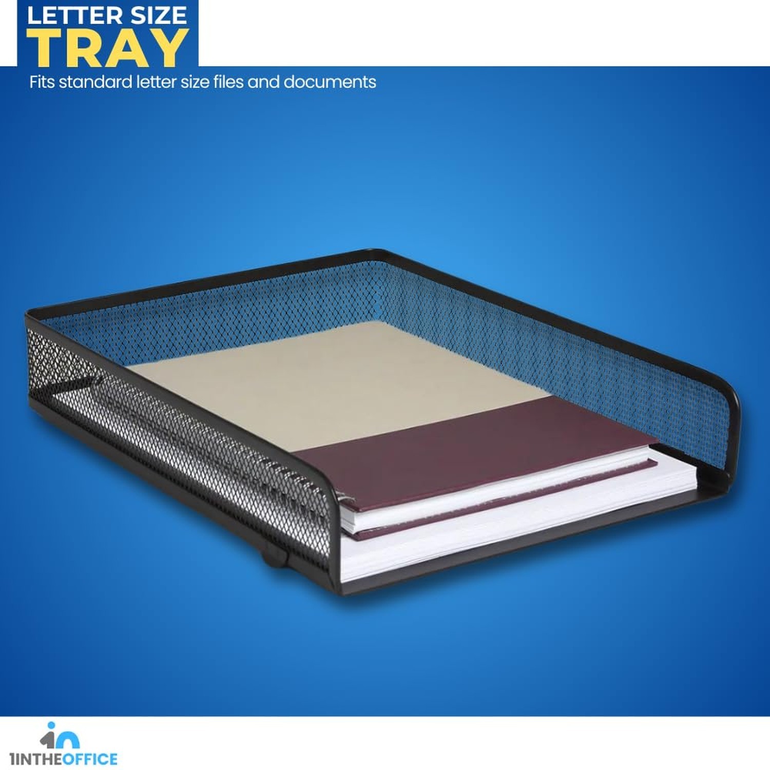 1InTheOffice Stackable Letter Tray, Matte Black Wire Mesh Front-Load Letter T…