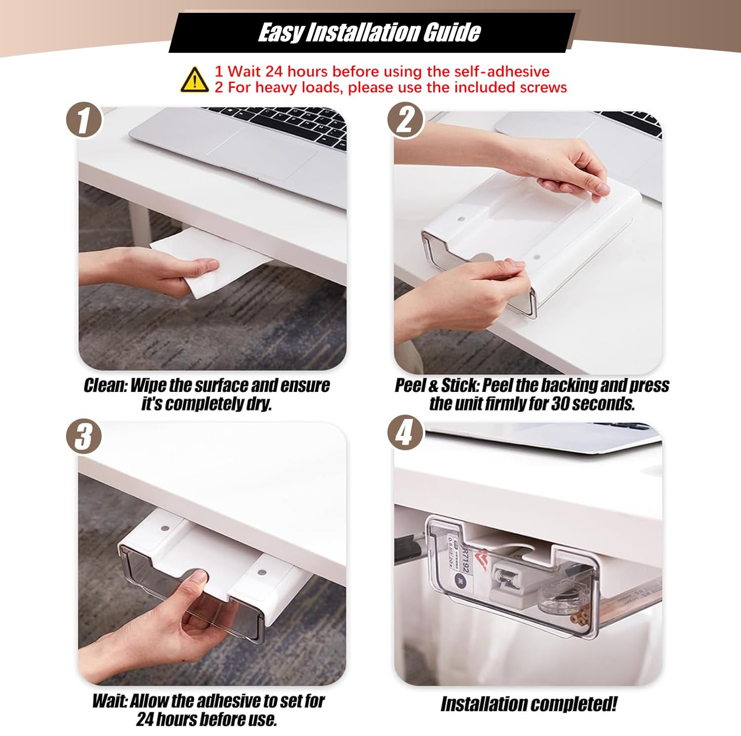 2 Pack Under Desk Storage Drawers Slide Out-Drill-On or Self-Adhesive,Large&M…
