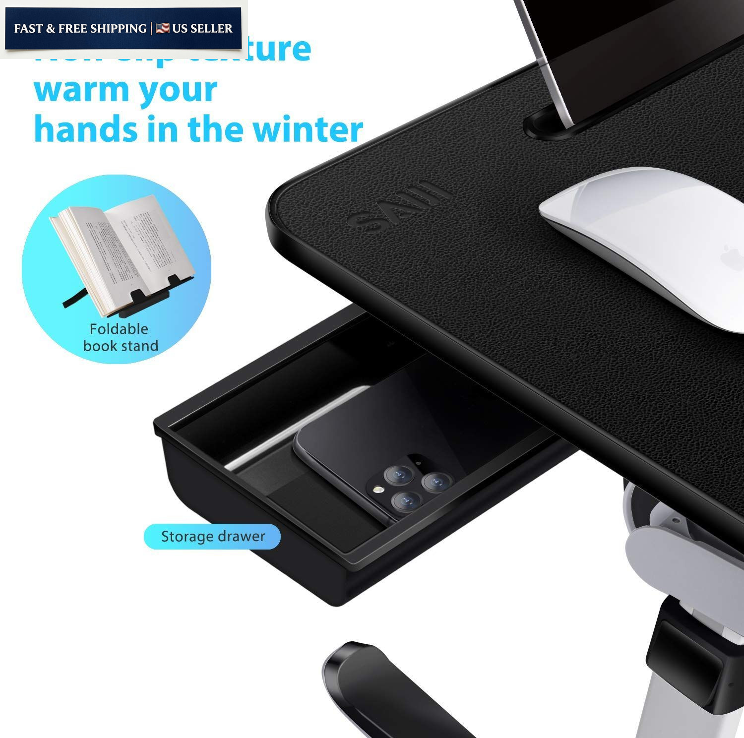 Laptop Bed Tray Desk, SAIJI X-Large Adjustable Table, 60*45CM, Black
