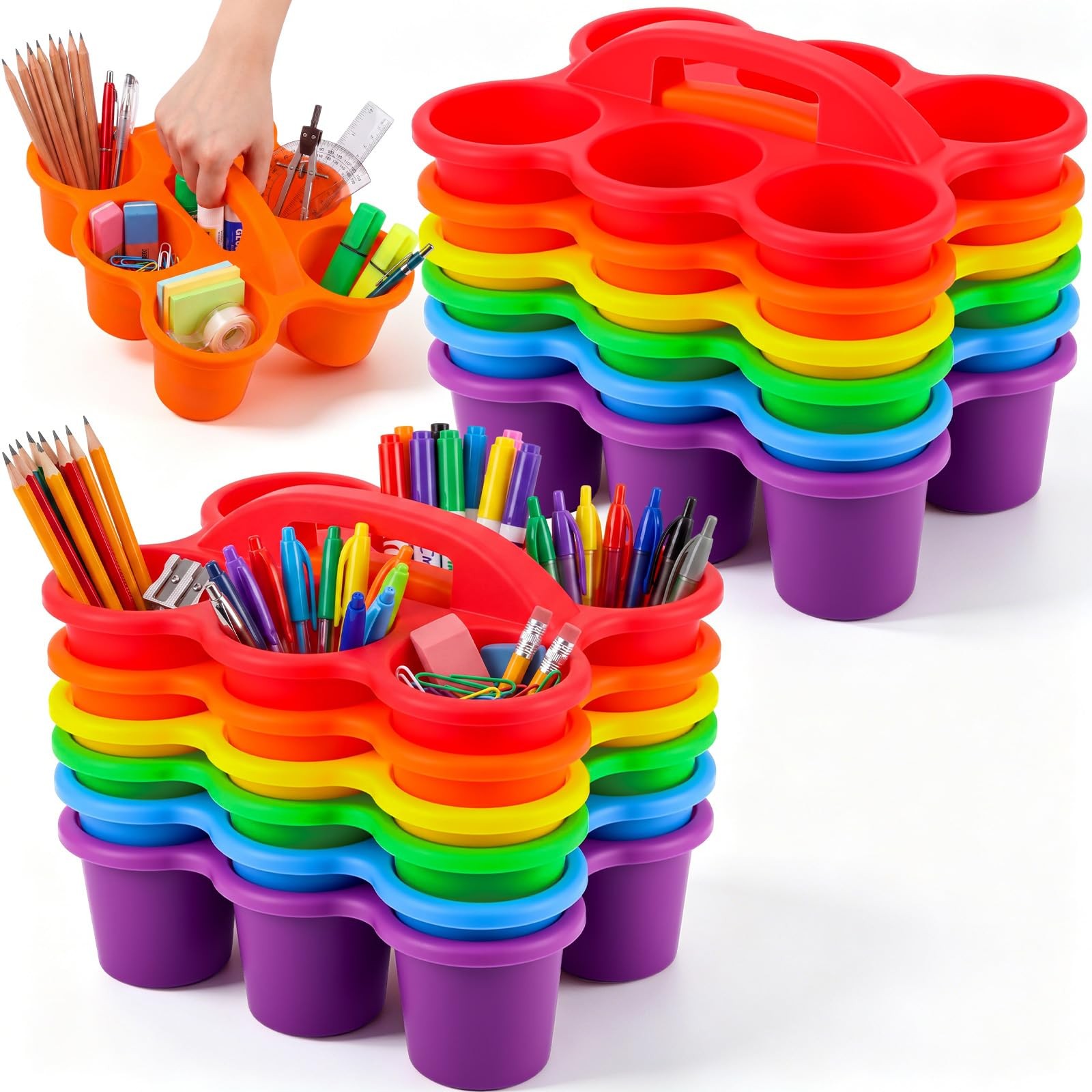 12 Pack Classroom Caddy, Stackable Plastic Caddy Storage Basket with Handle f…