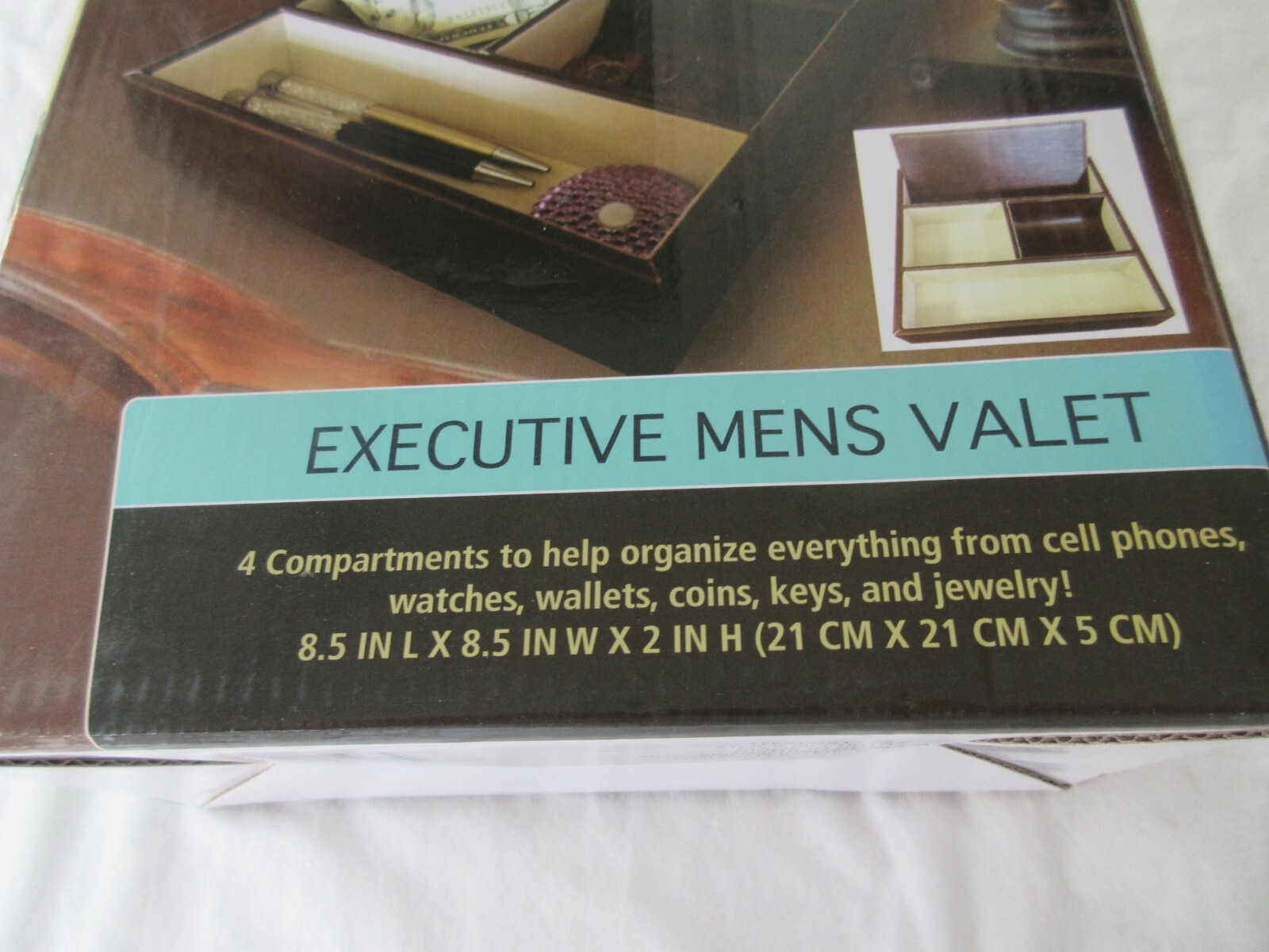 NEW~~EXECUTIVE MENS VALET~~STAY ORGANIZED~~[ 8.5″L X 8.5W X 2H ]~4 COMPARTMENT!!