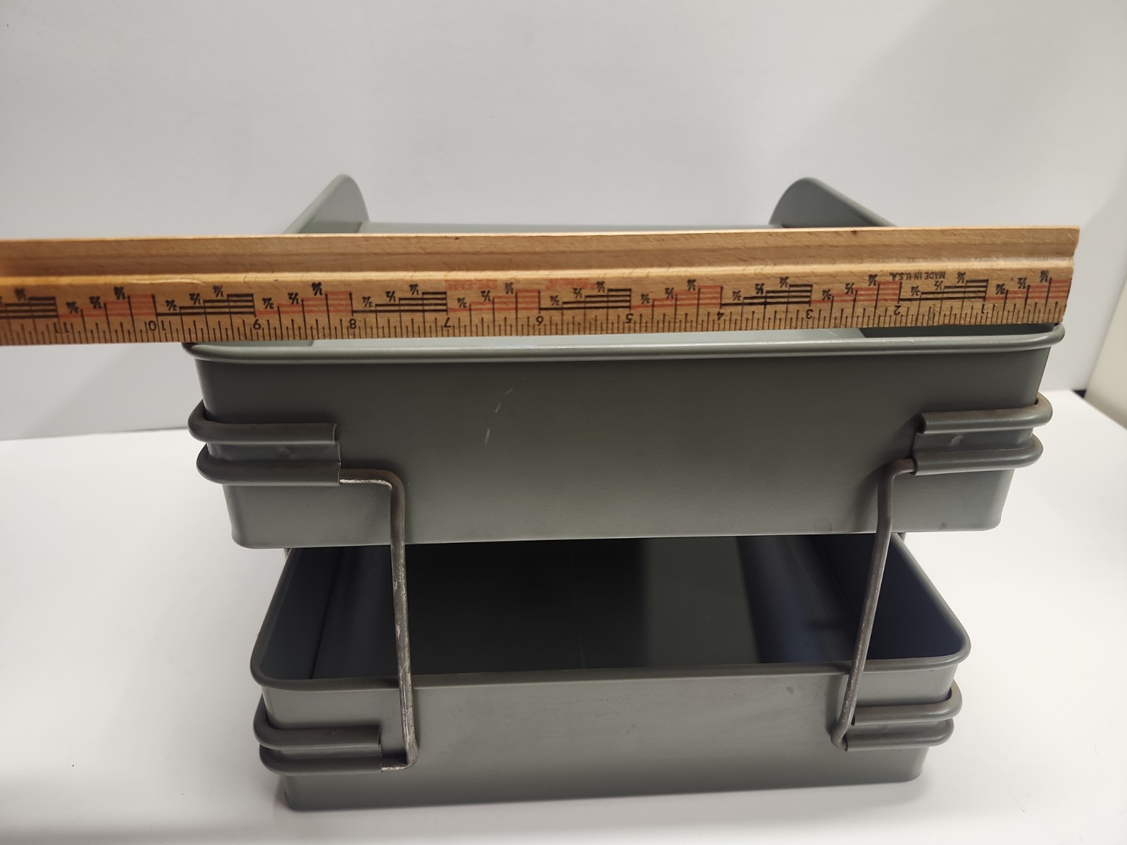 Vintage Globe-Wernicke 2 Tier Metal Paper Tray File Organizer Mid-Century Grey
