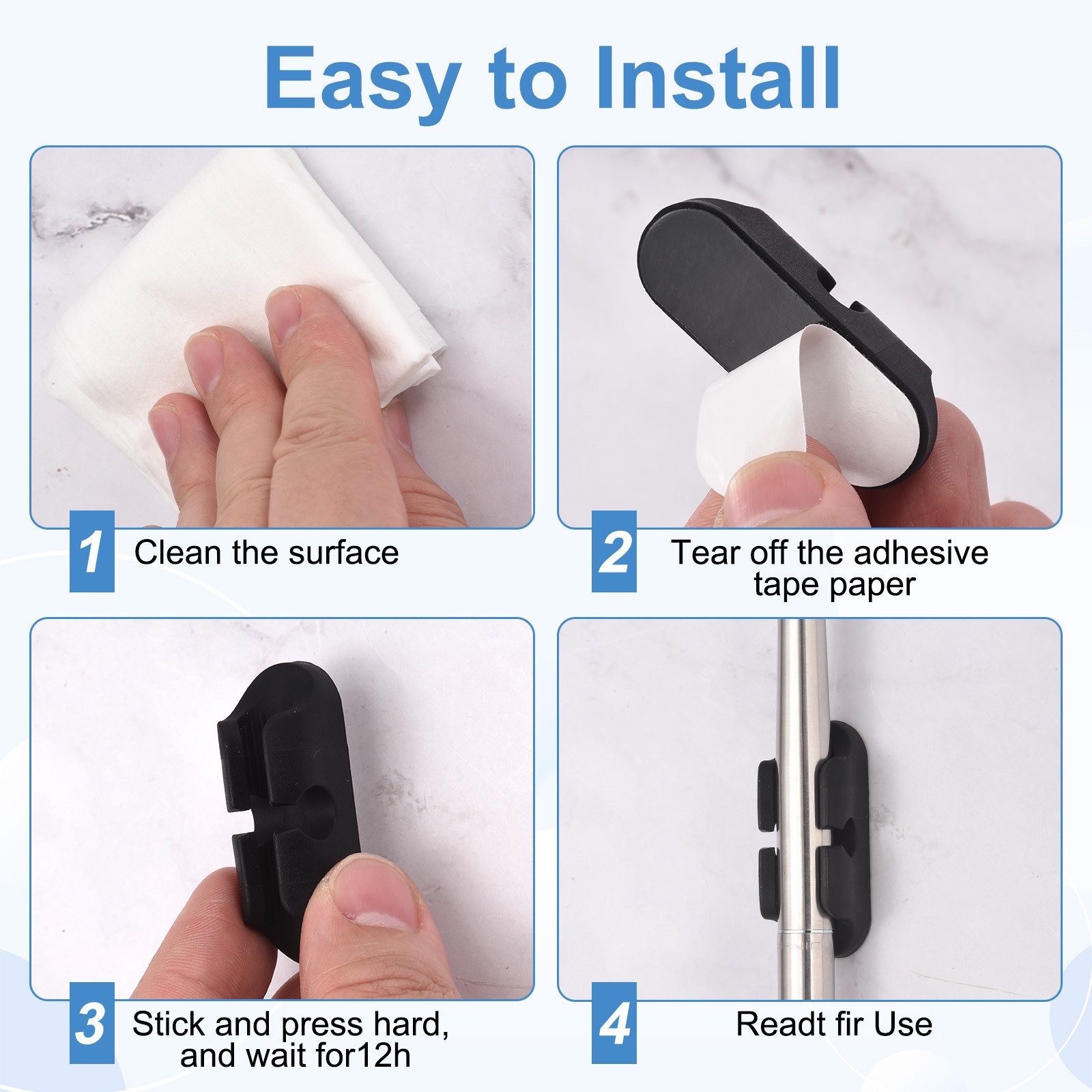 Adhesive Pen Holder, 6 Pcs Silicone Pen Holder, Black/White/Gray/Blue/Pink/Green