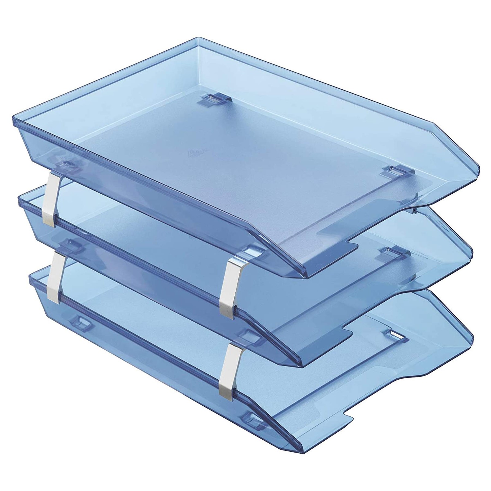 3 Tier Letter Tray Front Load Letter Size A4 Desktop File Organizer Clear Blue