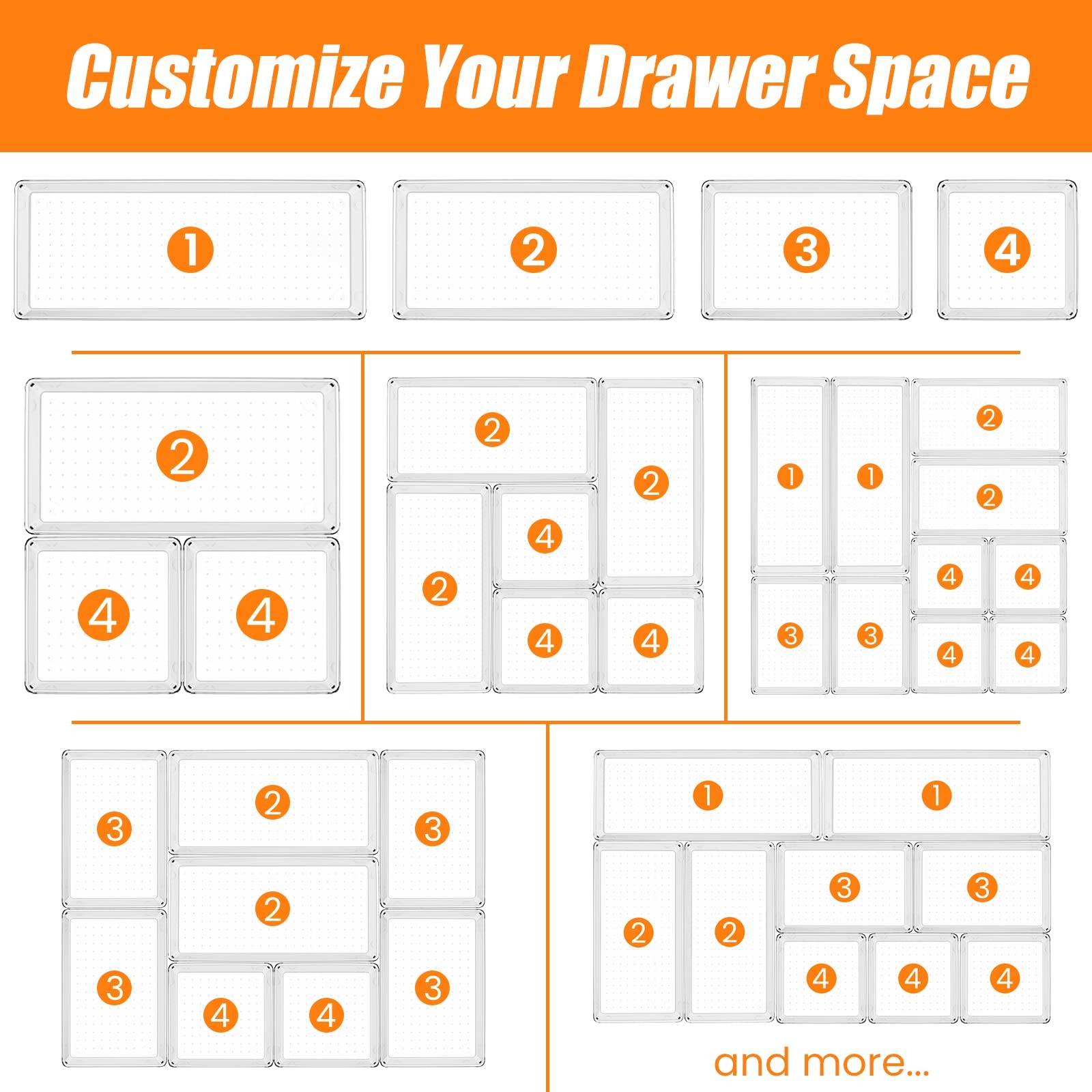 Criusia 6 Pcs Large Size Clear Drawer 6 PACK, Plastic Organizer