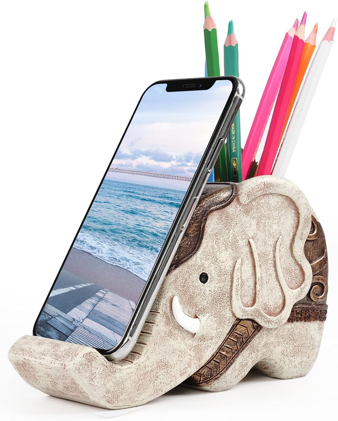 Pen Pencil Holder with Phone Stand, Multifunctional Elephant Shaped Desk Organiz