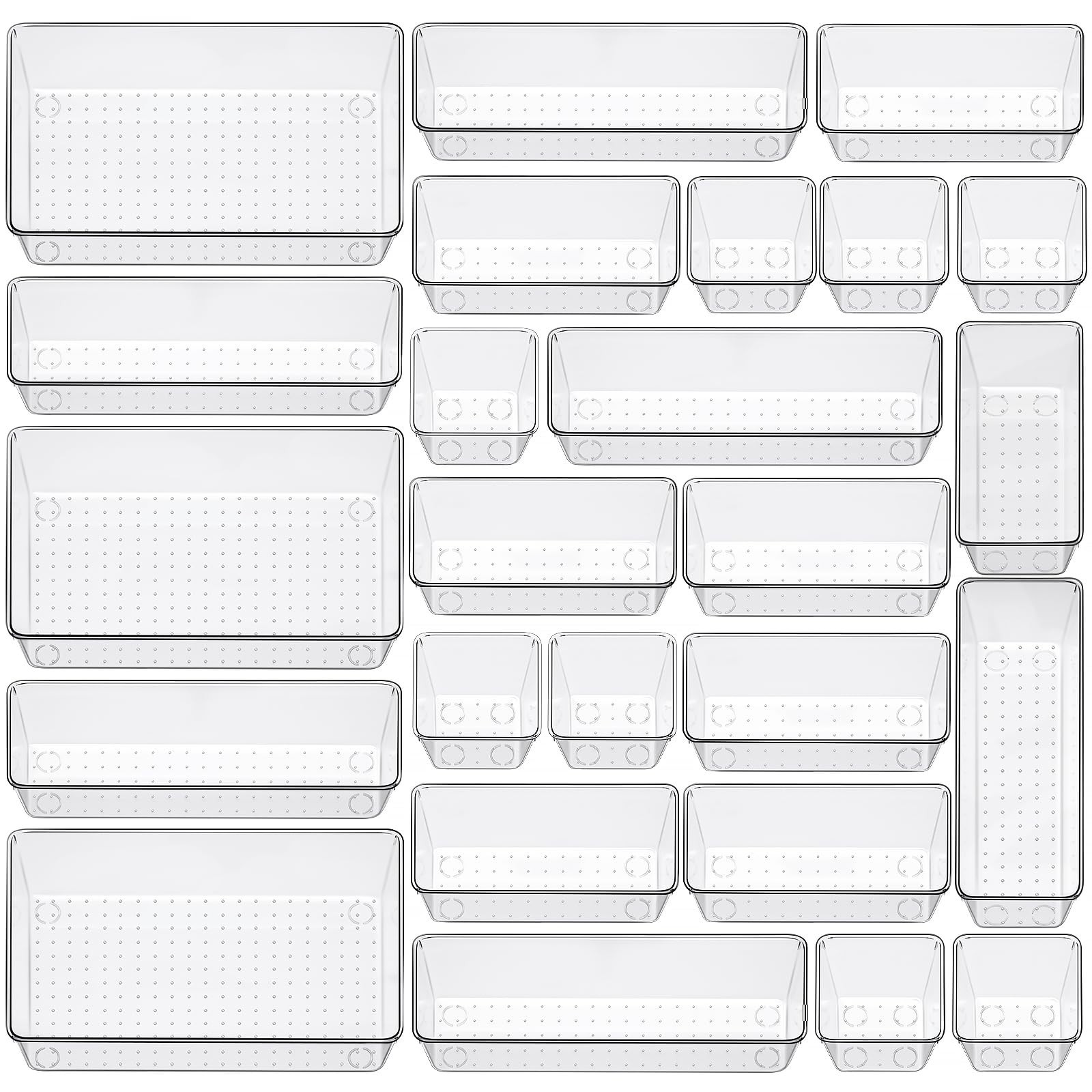 25 Piece Clear Drawer Organizer Set, 4 Sizes Bathroom Vanity Organizer Trays …