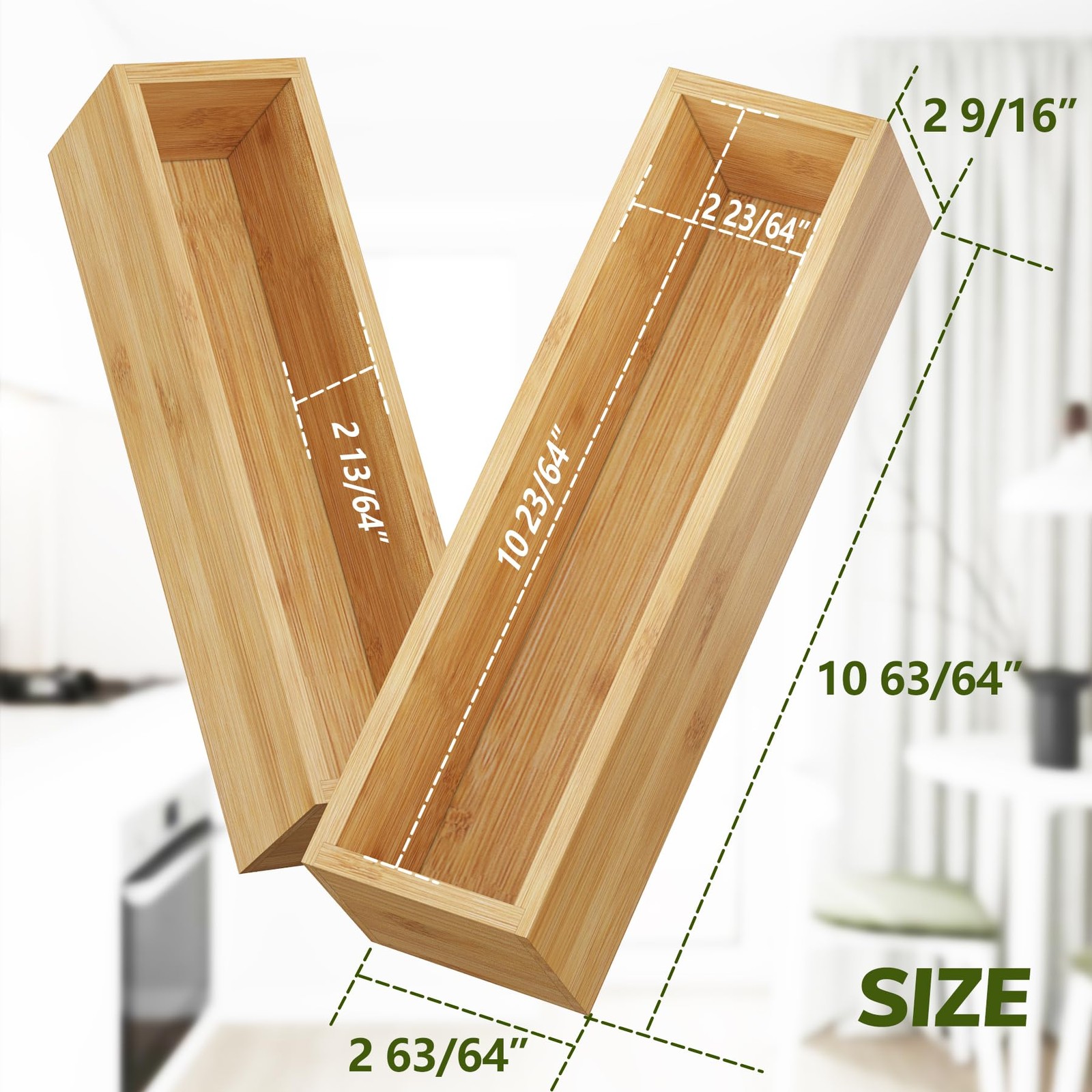 BAMEOS Kitchen Drawer Organizer,Small Silverware 2 Boxes 11×3″, Natural