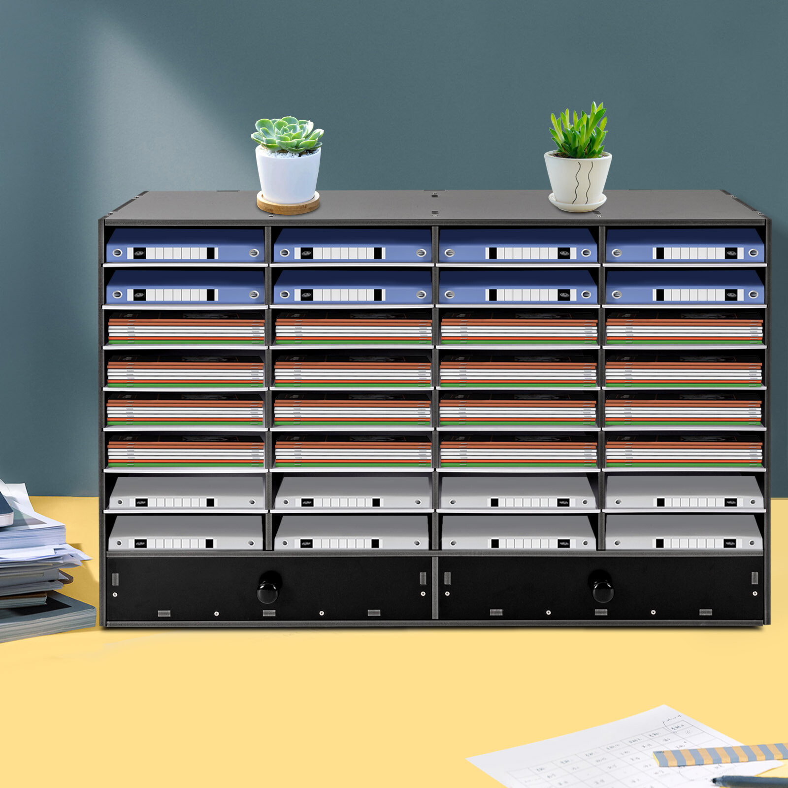 PVC 32 Slots Shelf Organizer Desk Accessories for Folders File Mail Sorter Rack
