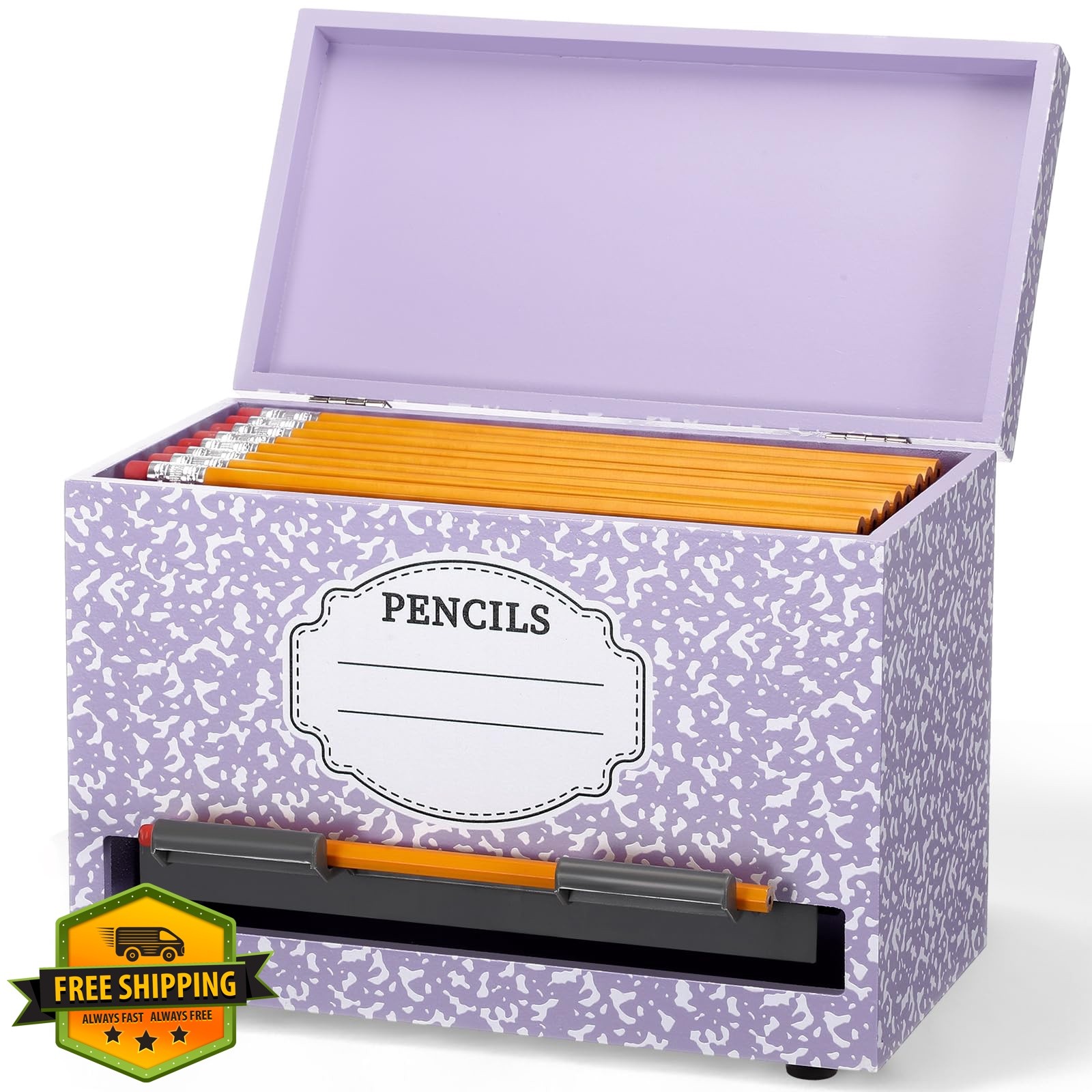Yalikop 1 Pc Purple Wooden Pencil Dispenser 200 Pencils