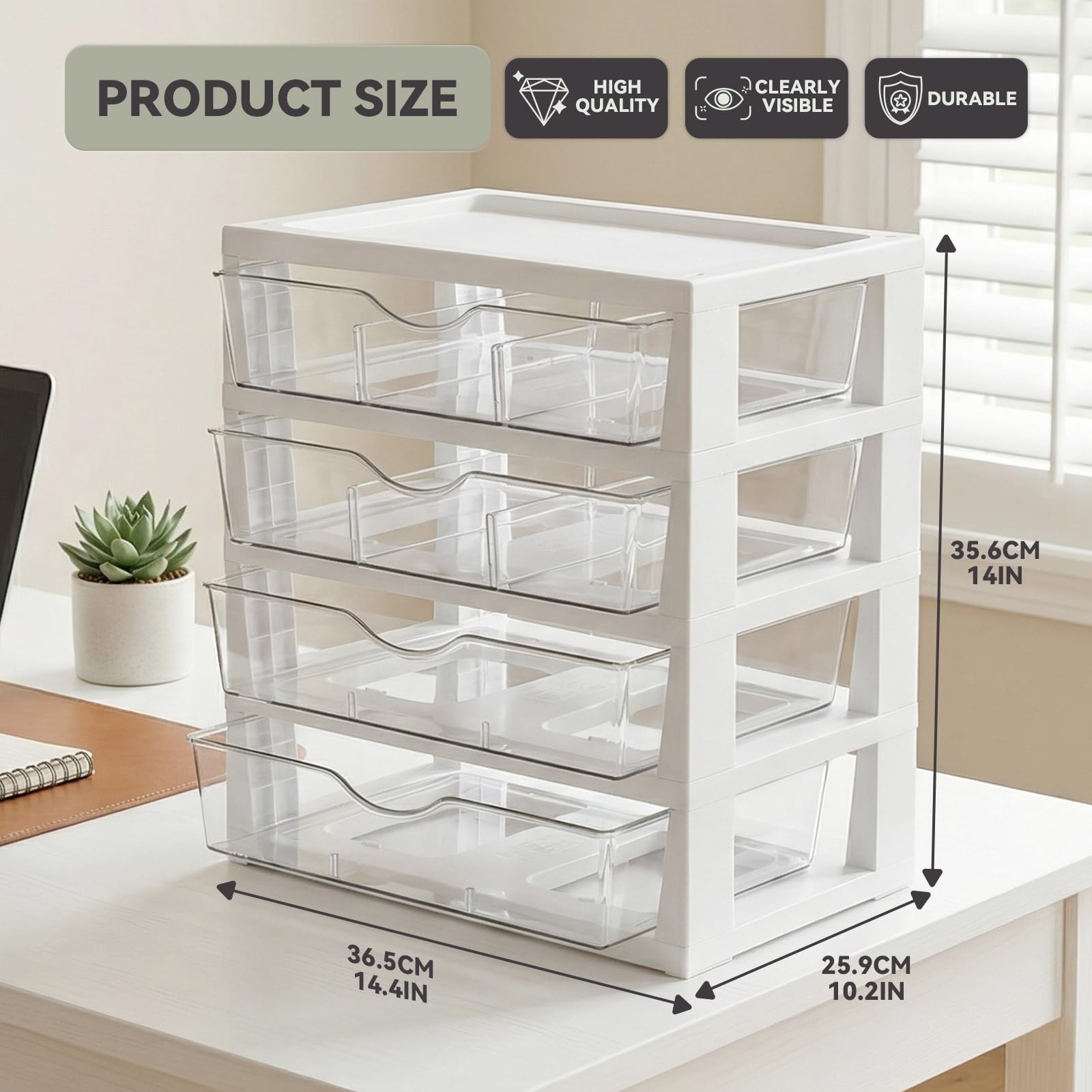 4-Tier Desk Organizer with Drawers, Assemble Office Paper Organizer Drawers, …