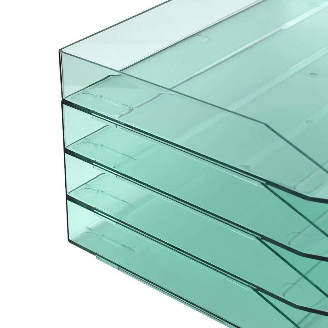 Clear Green Plastic 3 Tier Stackable Letter Tray Side Load Desk Organizer