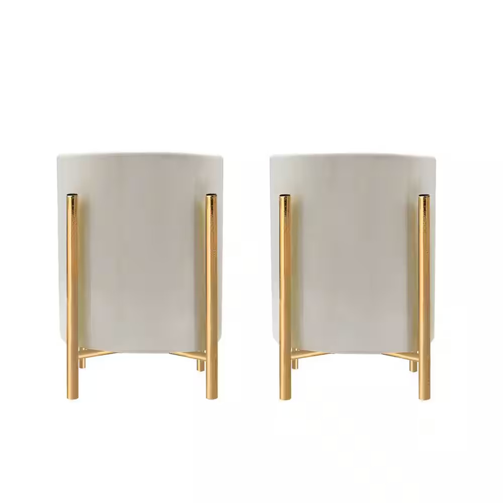 Modern Art Gold Pen Holder for Desk with Metal Bracket, Cylindrical Pencil Cup,