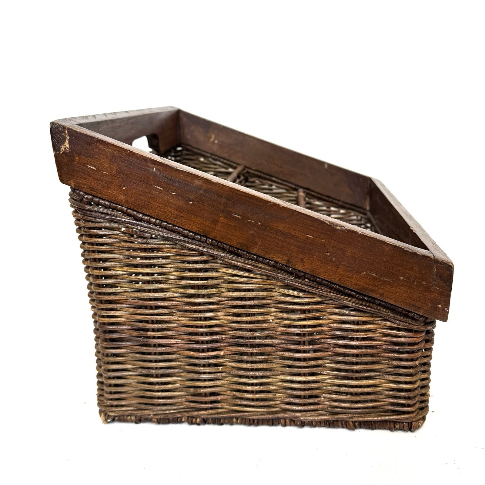 Vintage Wicker Rattan Desk Organizer Letter Storage Mail Holder Caddy 12×9”