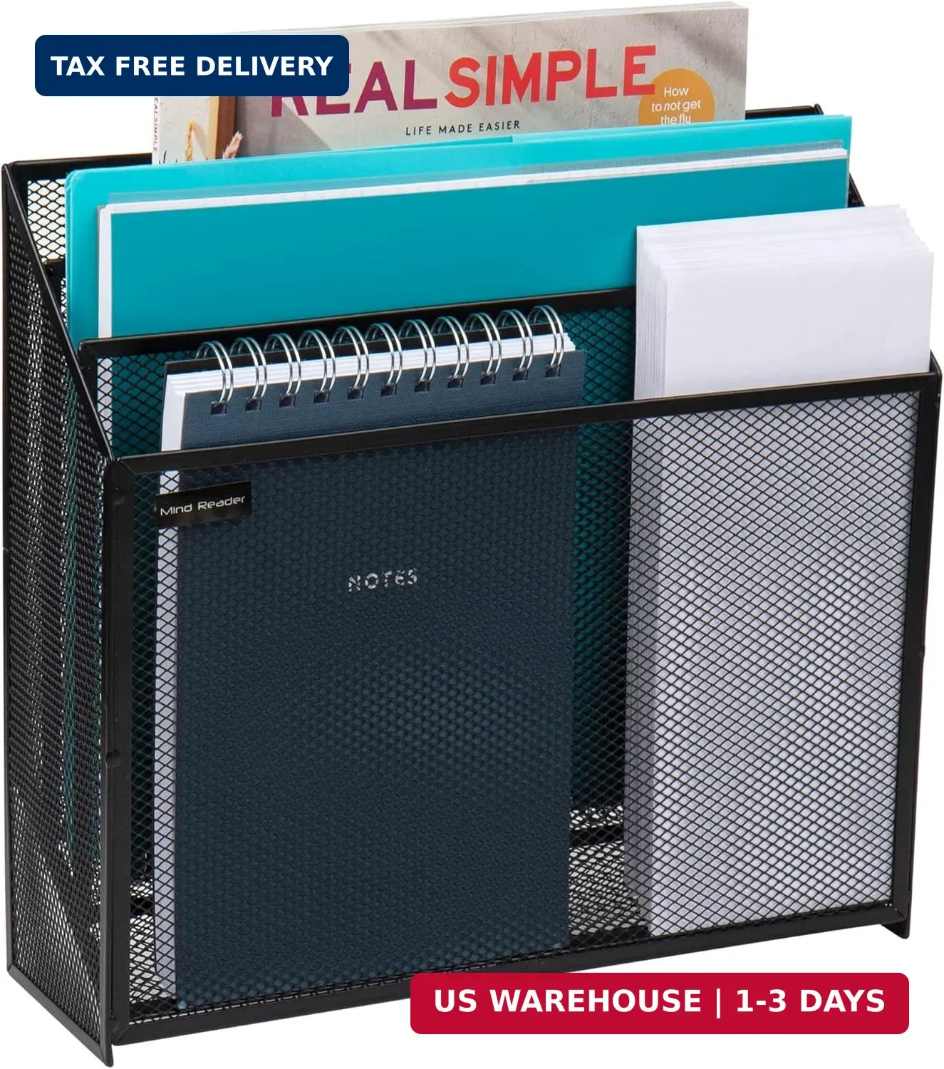 Mind Reader Vertical File Storage, Desktop Organizer, Workspace, Office, Metal M