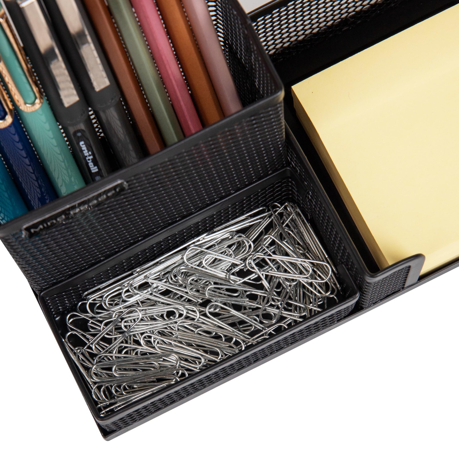 Mind Reader Desktop Organizer, Pen Holder, Clip Basket, 3 Compartments, Black