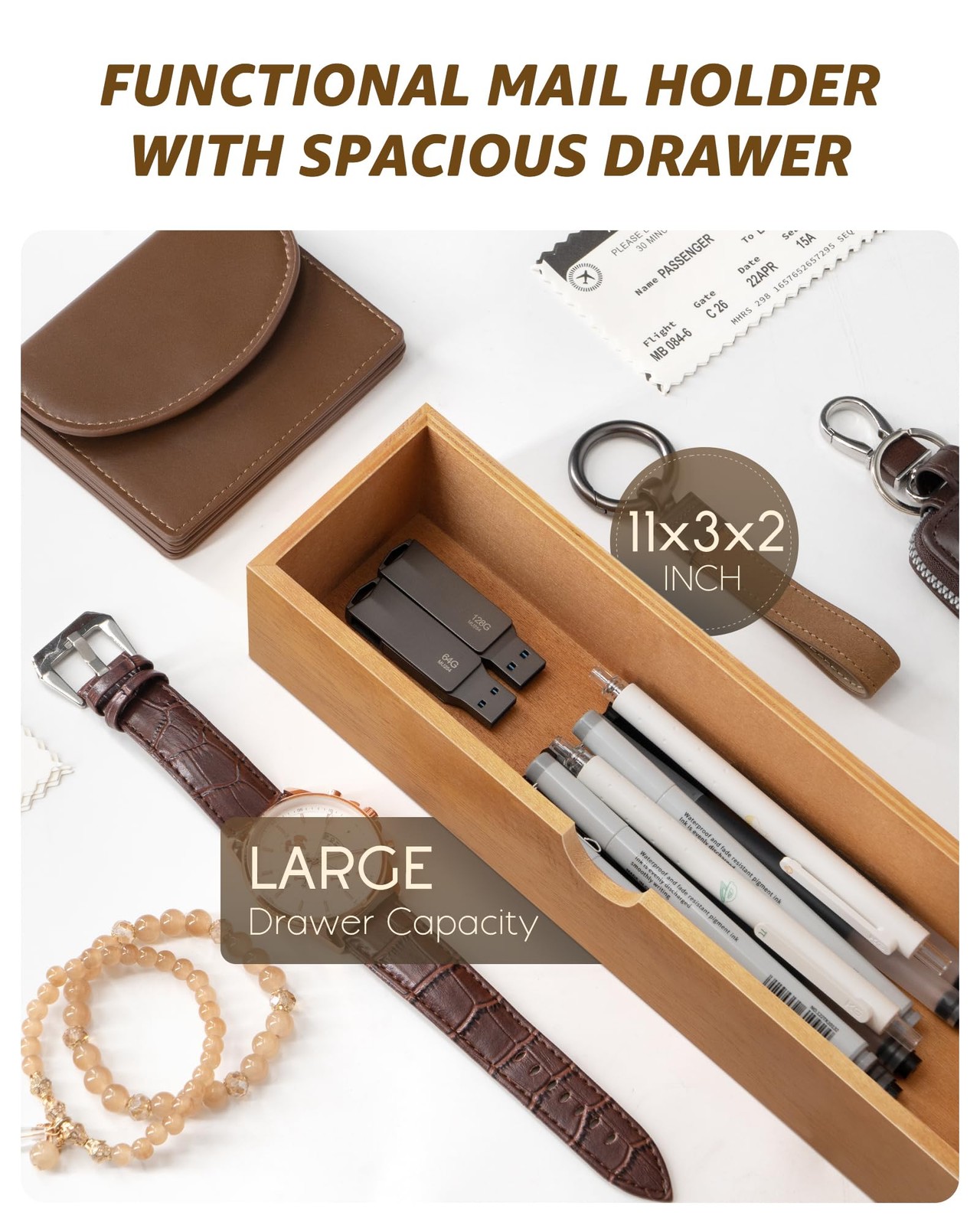 Modern Farmhouse Mail Organizer with Drawer Organizer – Rustic Key and Mail H…
