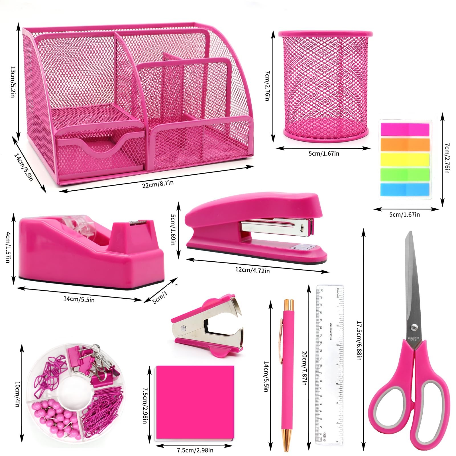 12 in 1 Hot Pink Desk Organizers and Accessories Set, Gifts for Coworkers Wom…